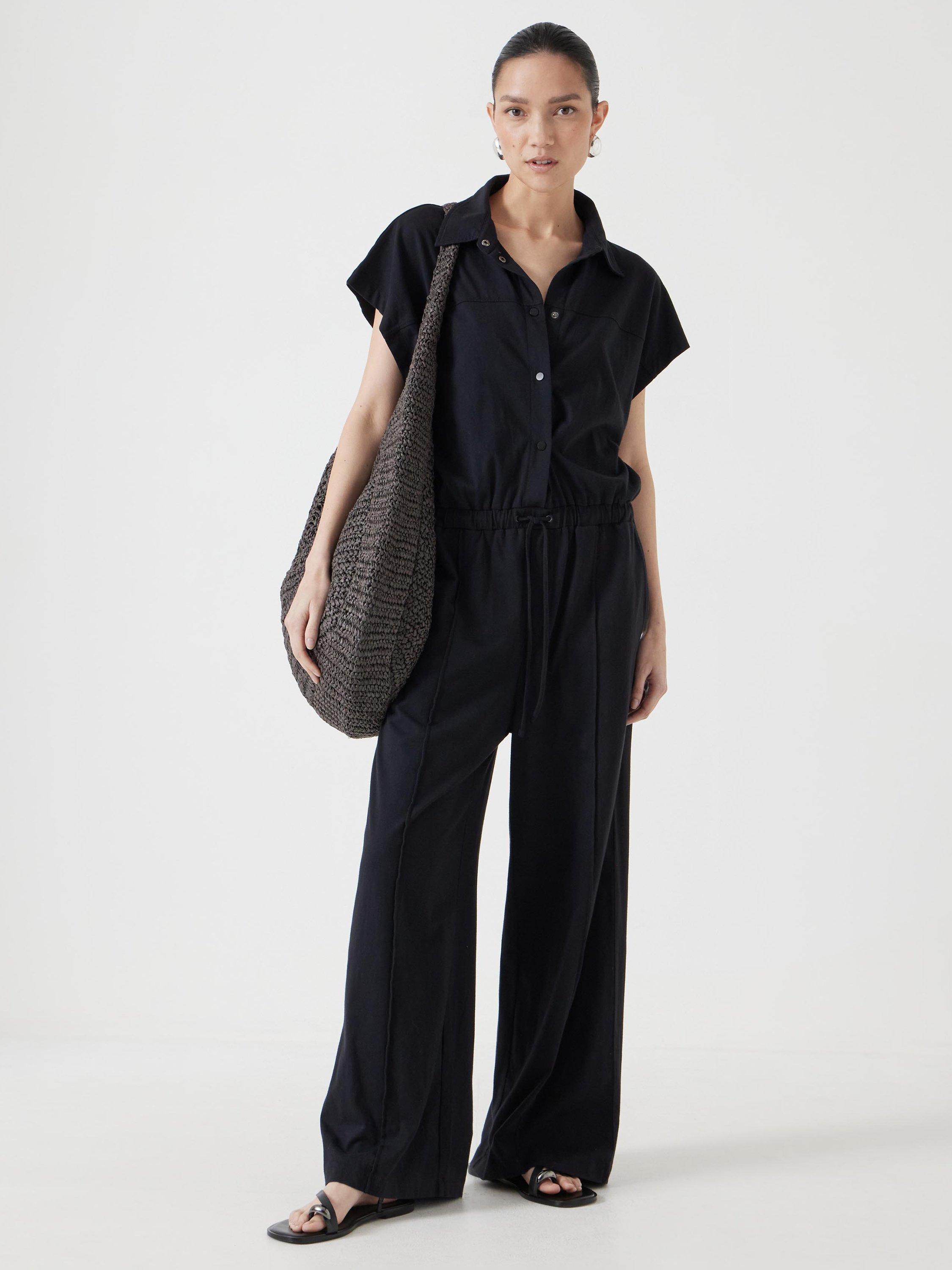 Product image 1 of 6, which shows HUSH Cotton Short Sleeve Jumpsuit, Black, XXS