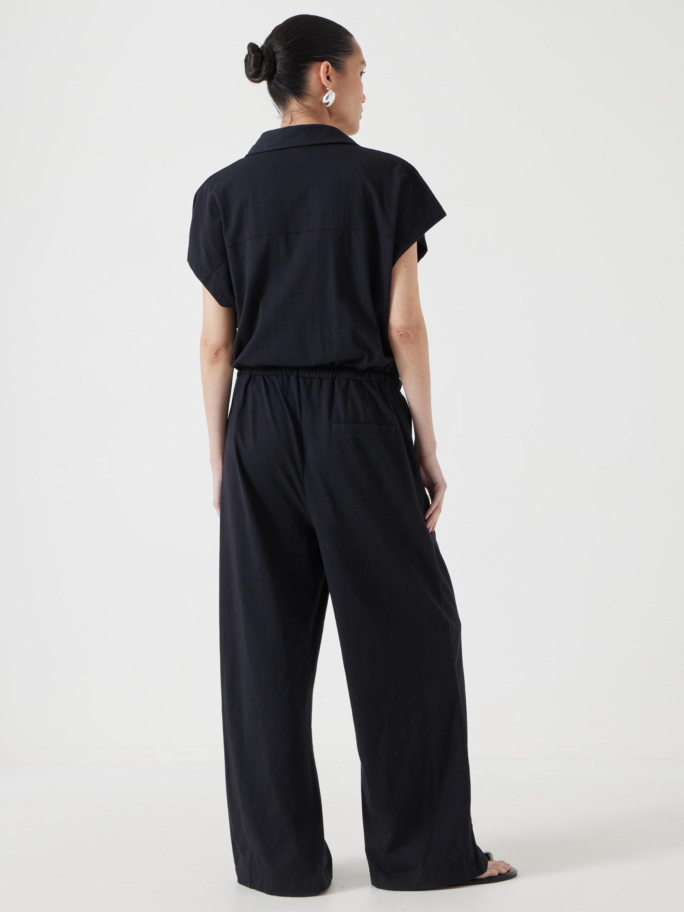 Product image 3 of 6, which shows HUSH Cotton Short Sleeve Jumpsuit, Black, XXS