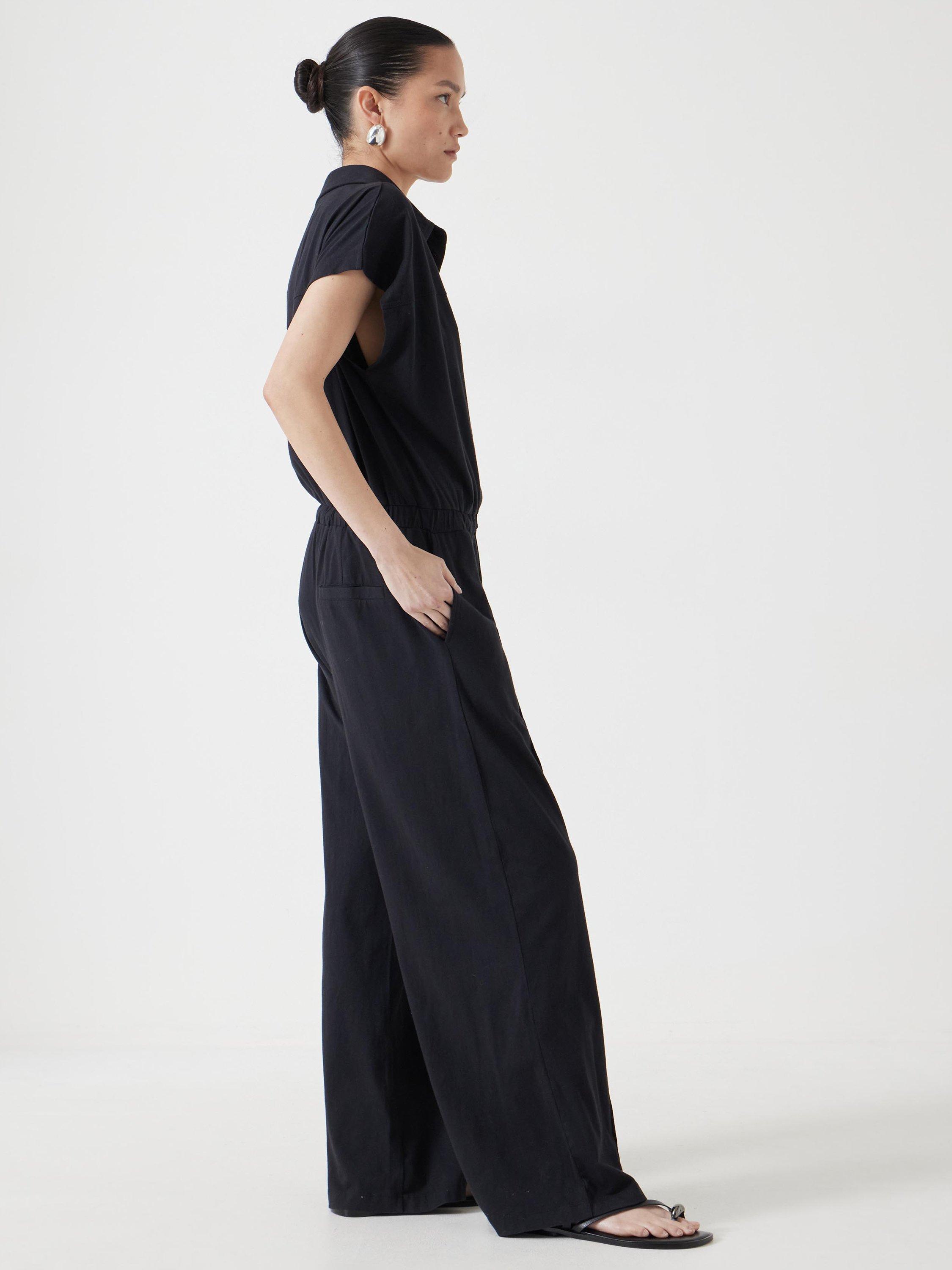 Product image 5 of 6, which shows HUSH Cotton Short Sleeve Jumpsuit, Black, XXS