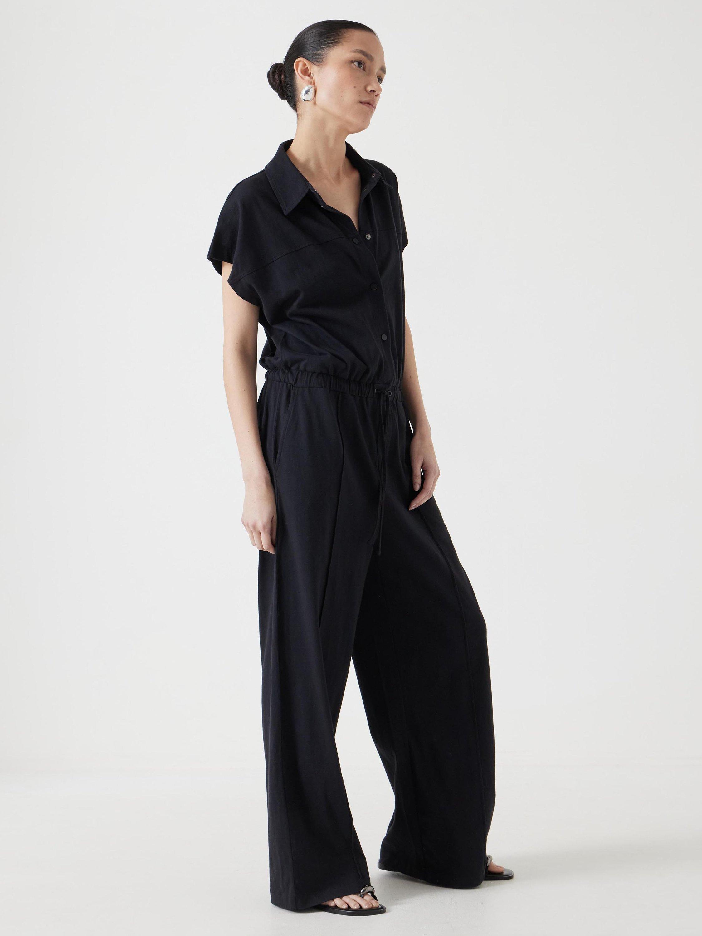Product image 6 of 6, which shows HUSH Cotton Short Sleeve Jumpsuit, Black, XXS