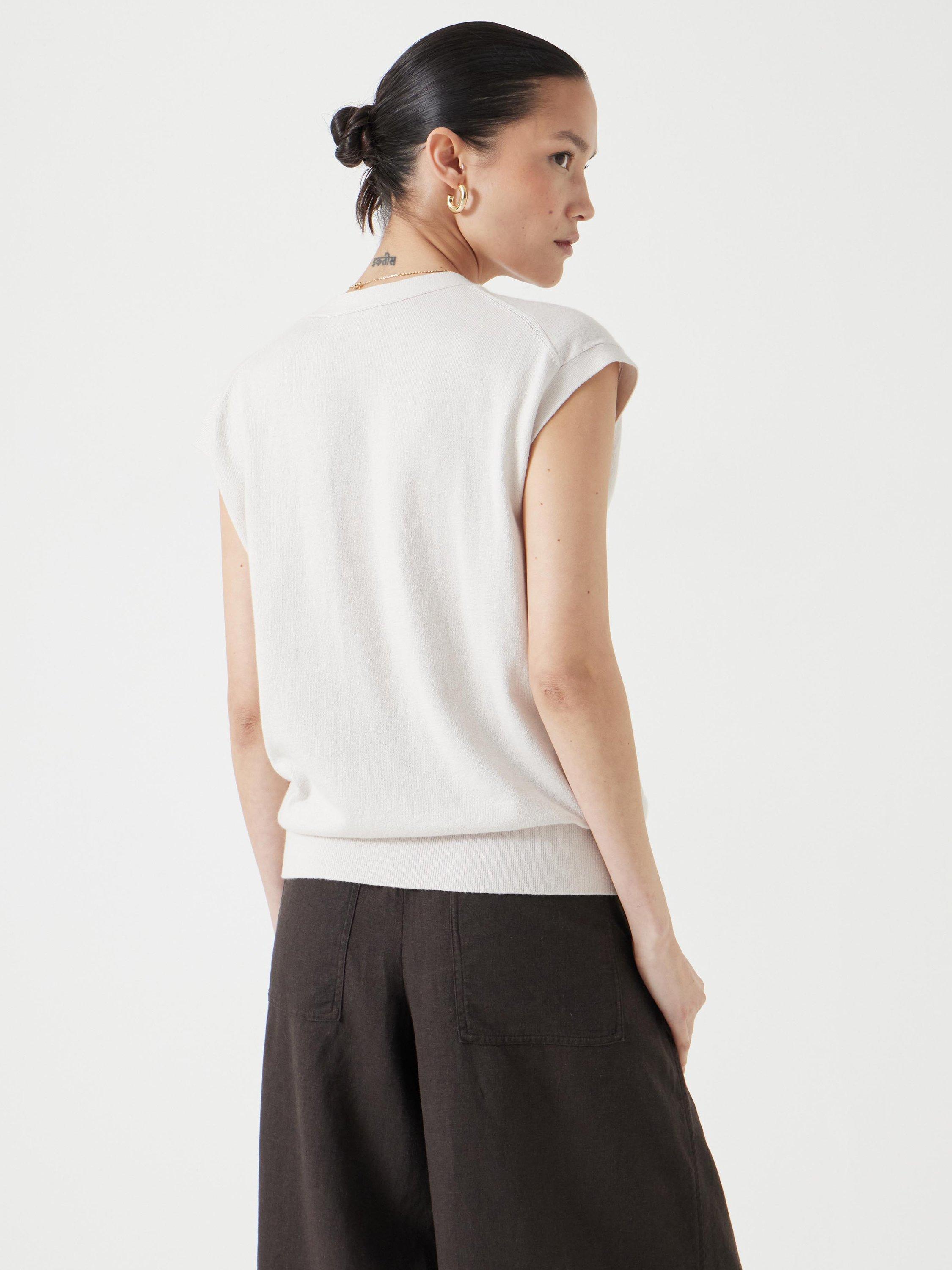 Product image 3 of 5, which shows HUSH Button Knit Vest Top, Off White, XXS