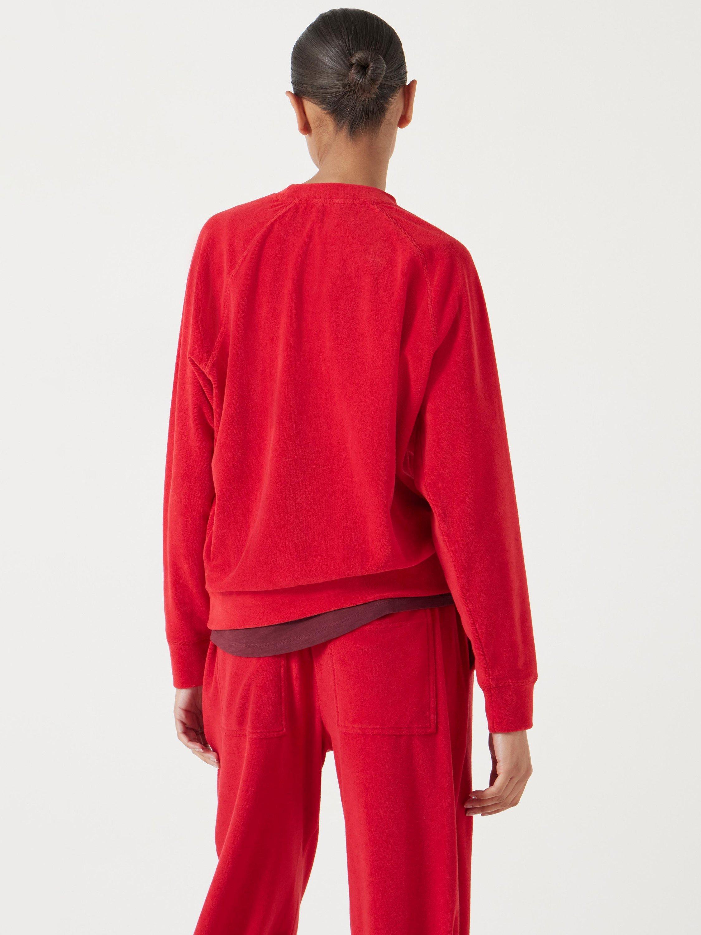 Product image 3 of 5, which shows HUSH Raglan Sleeve Towelling Sweatshirt, Bright Red, L