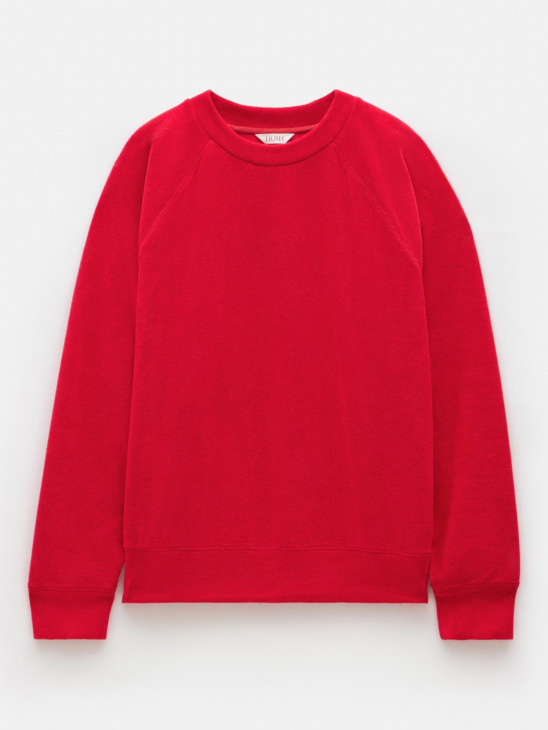 Product image 4 of 5, which shows HUSH Raglan Sleeve Towelling Sweatshirt, Bright Red, L