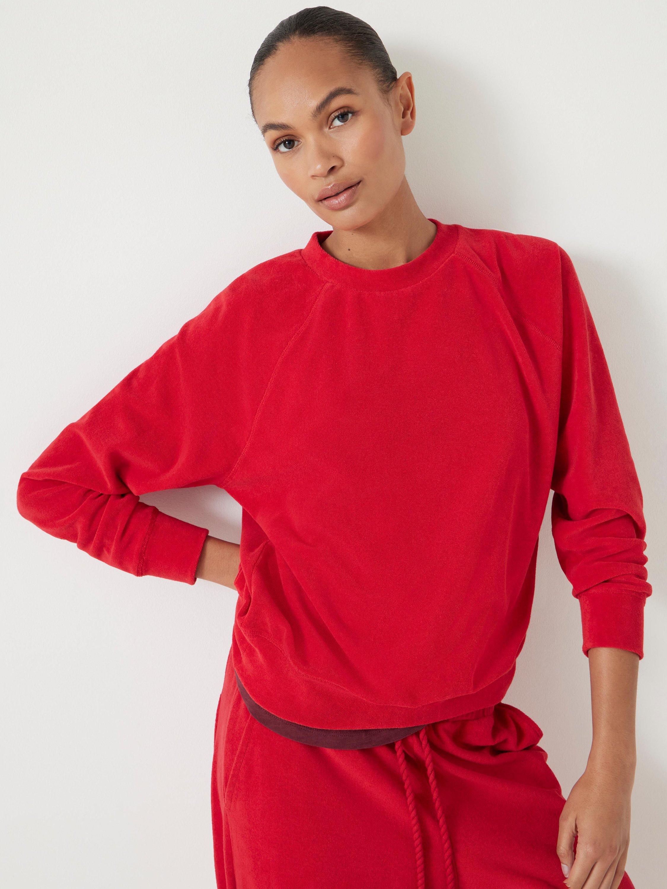 Product image 5 of 5, which shows HUSH Raglan Sleeve Towelling Sweatshirt, Bright Red, L