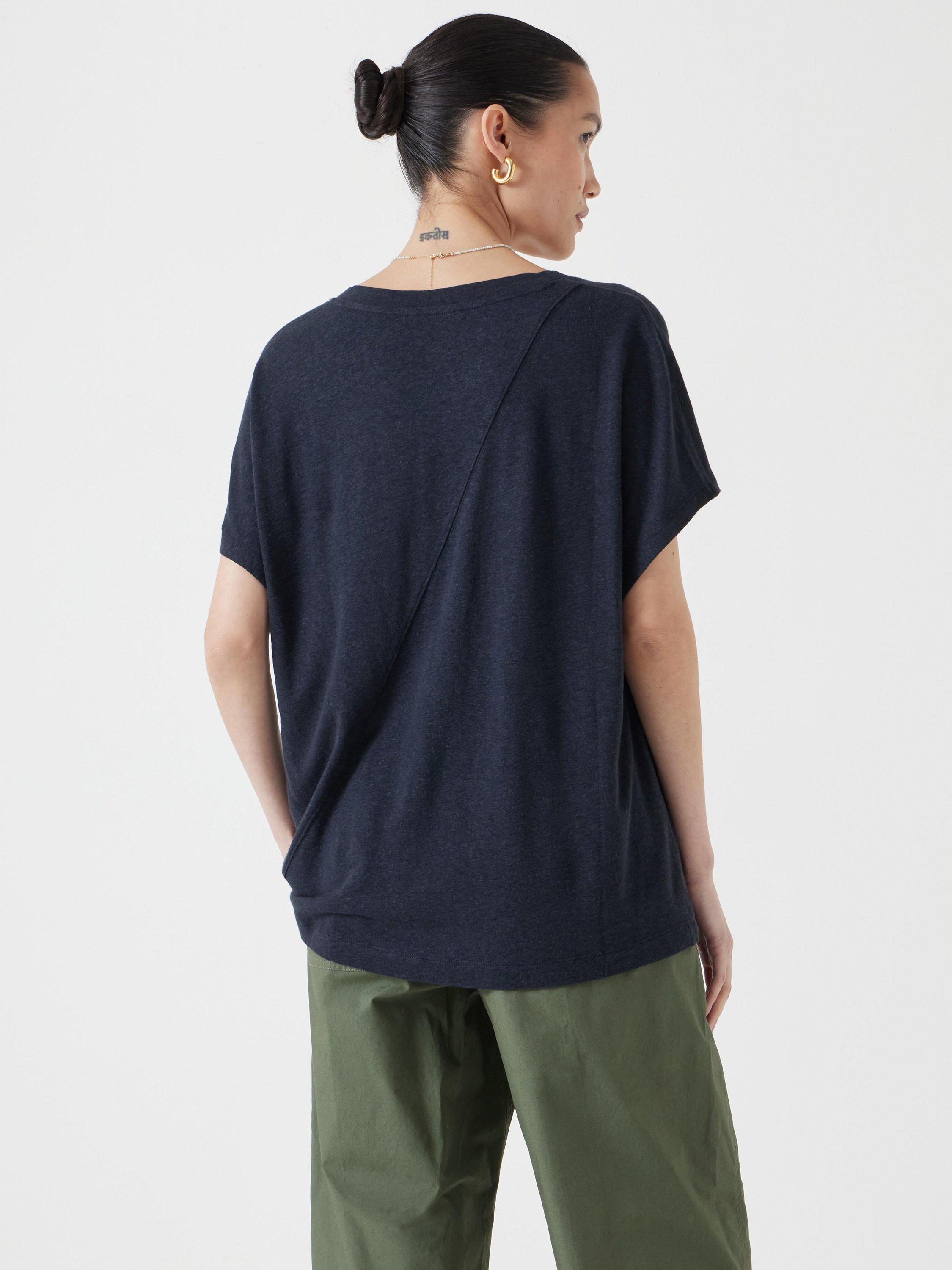 Product image 3 of 5, which shows HUSH Rosalia Linen Blend T-Shirt, Dark Navy, XXS