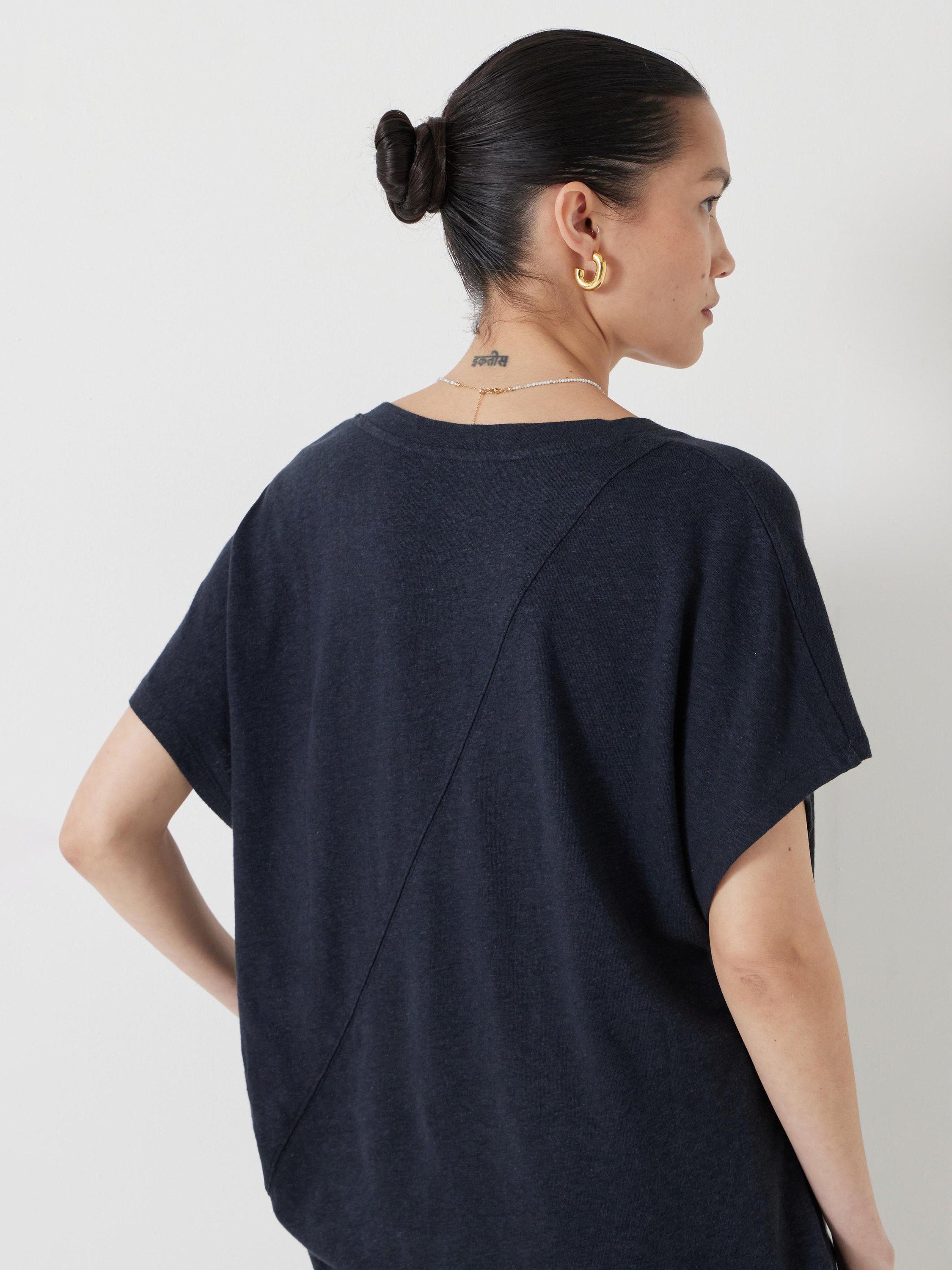 Product image 5 of 5, which shows HUSH Rosalia Linen Blend T-Shirt, Dark Navy, XXS