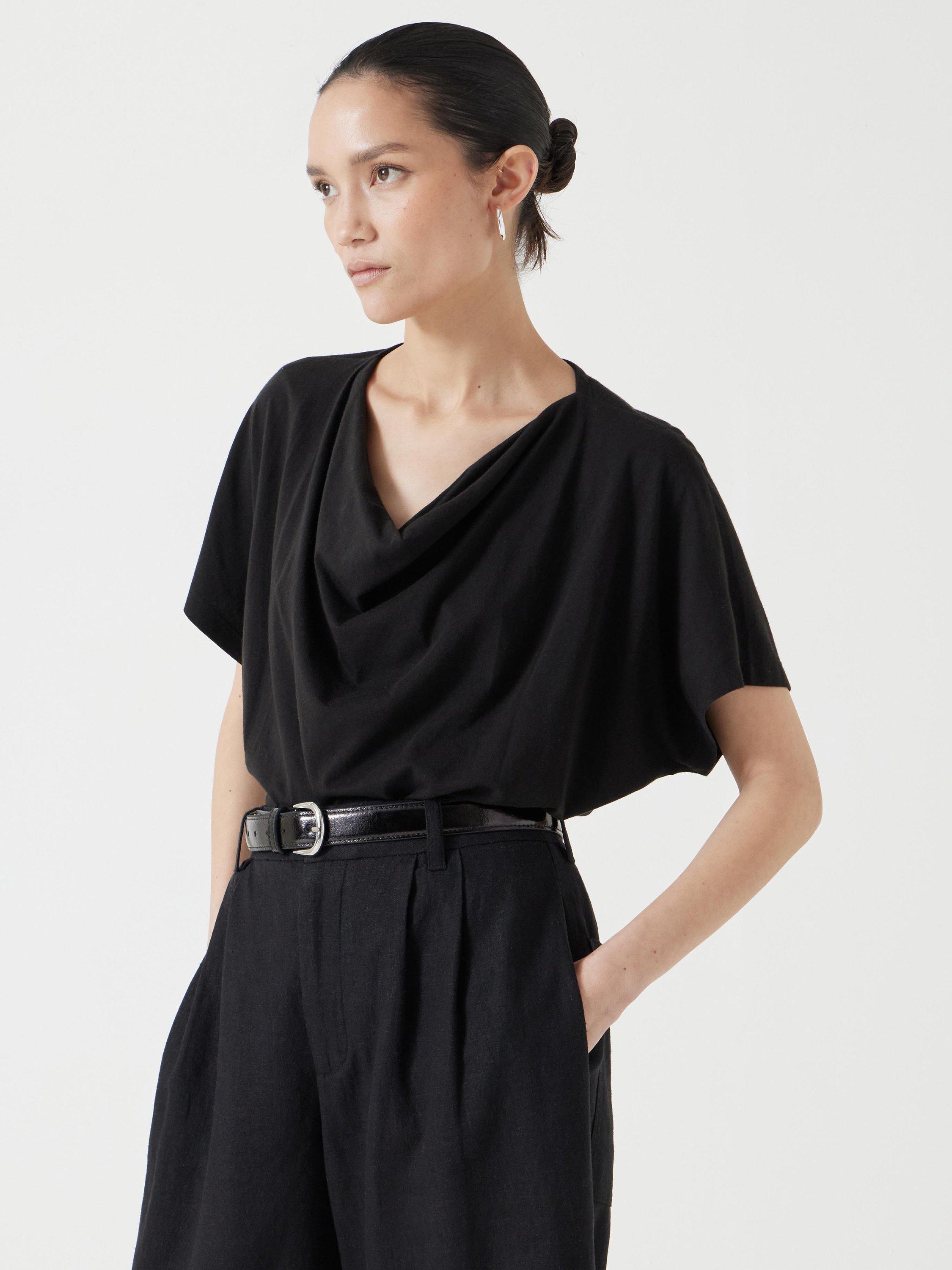 Product image 1 of 5, which shows HUSH Cotton Blend Cowl Neck T-Shirt, Black, XS-S