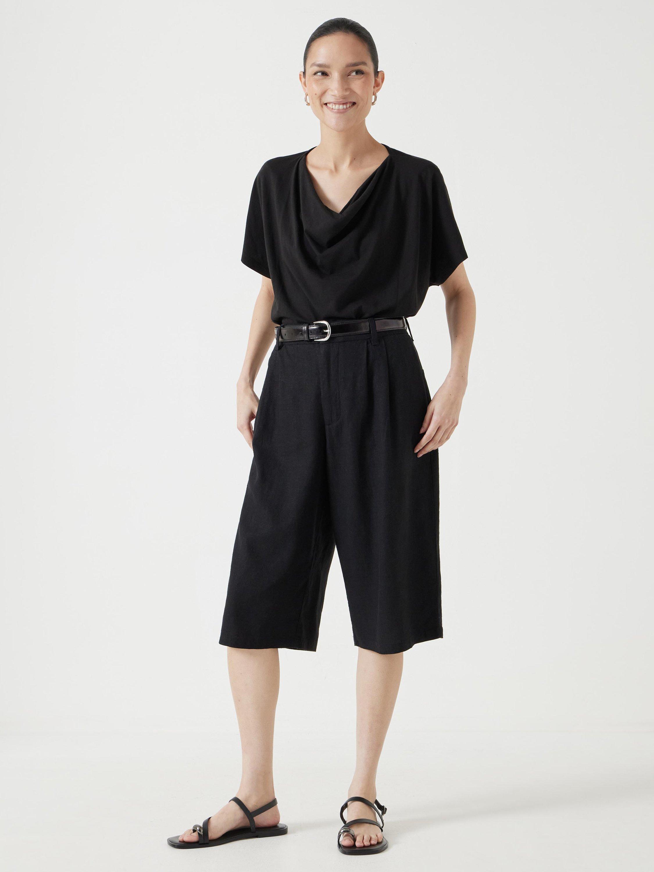 Product image 2 of 5, which shows HUSH Cotton Blend Cowl Neck T-Shirt, Black, XS-S