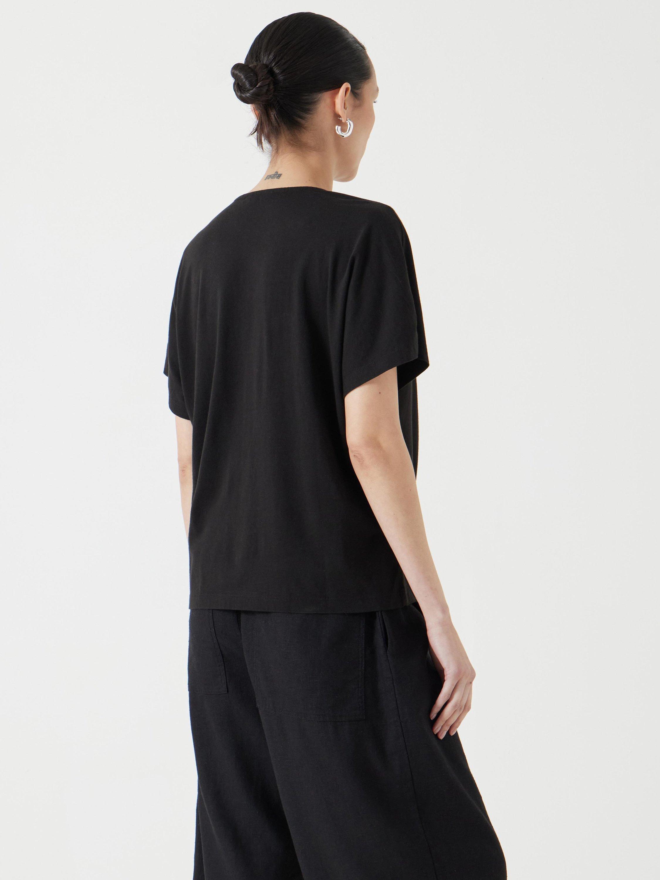 Product image 3 of 5, which shows HUSH Cotton Blend Cowl Neck T-Shirt, Black, XS-S