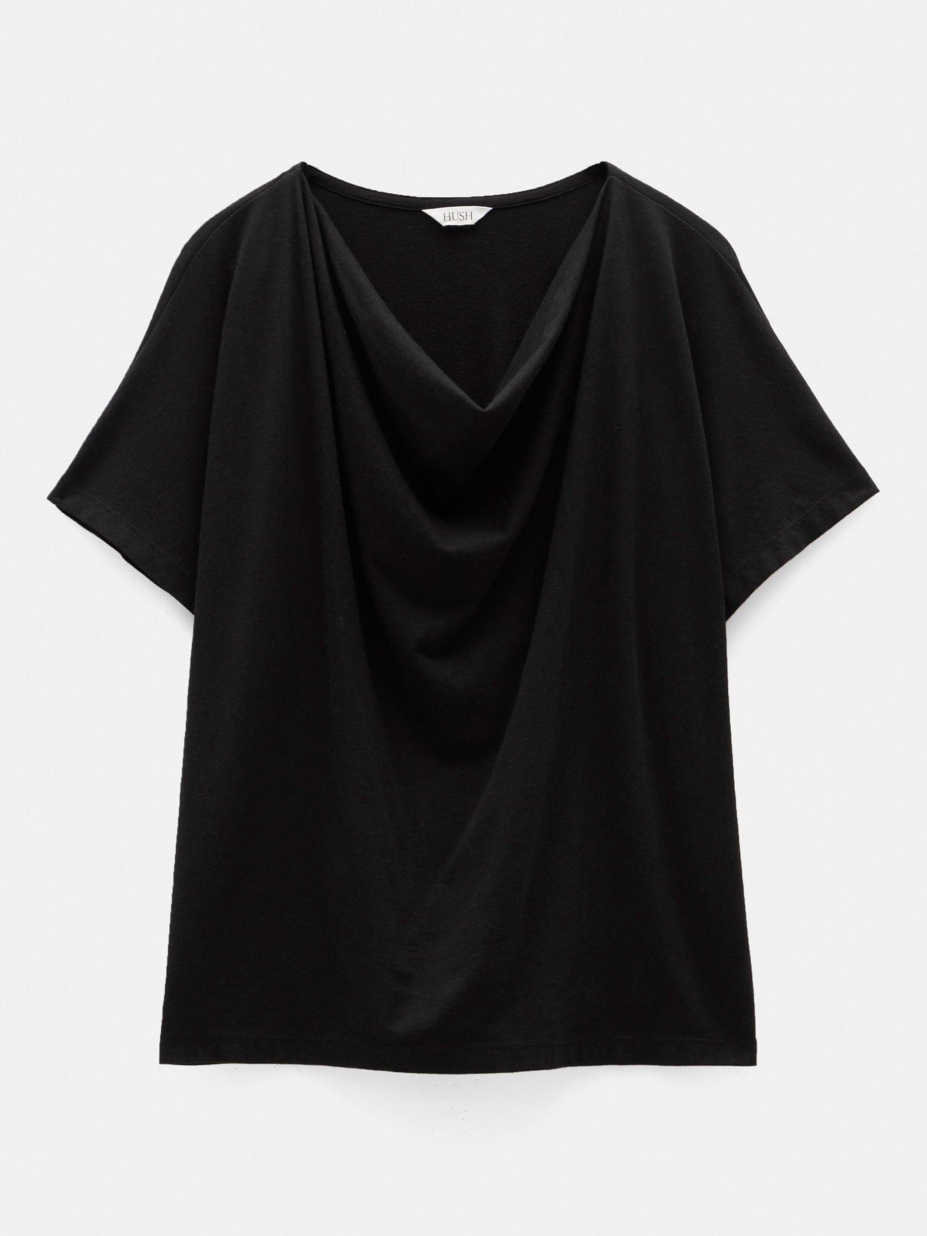 Product image 4 of 5, which shows HUSH Cotton Blend Cowl Neck T-Shirt, Black, XS-S