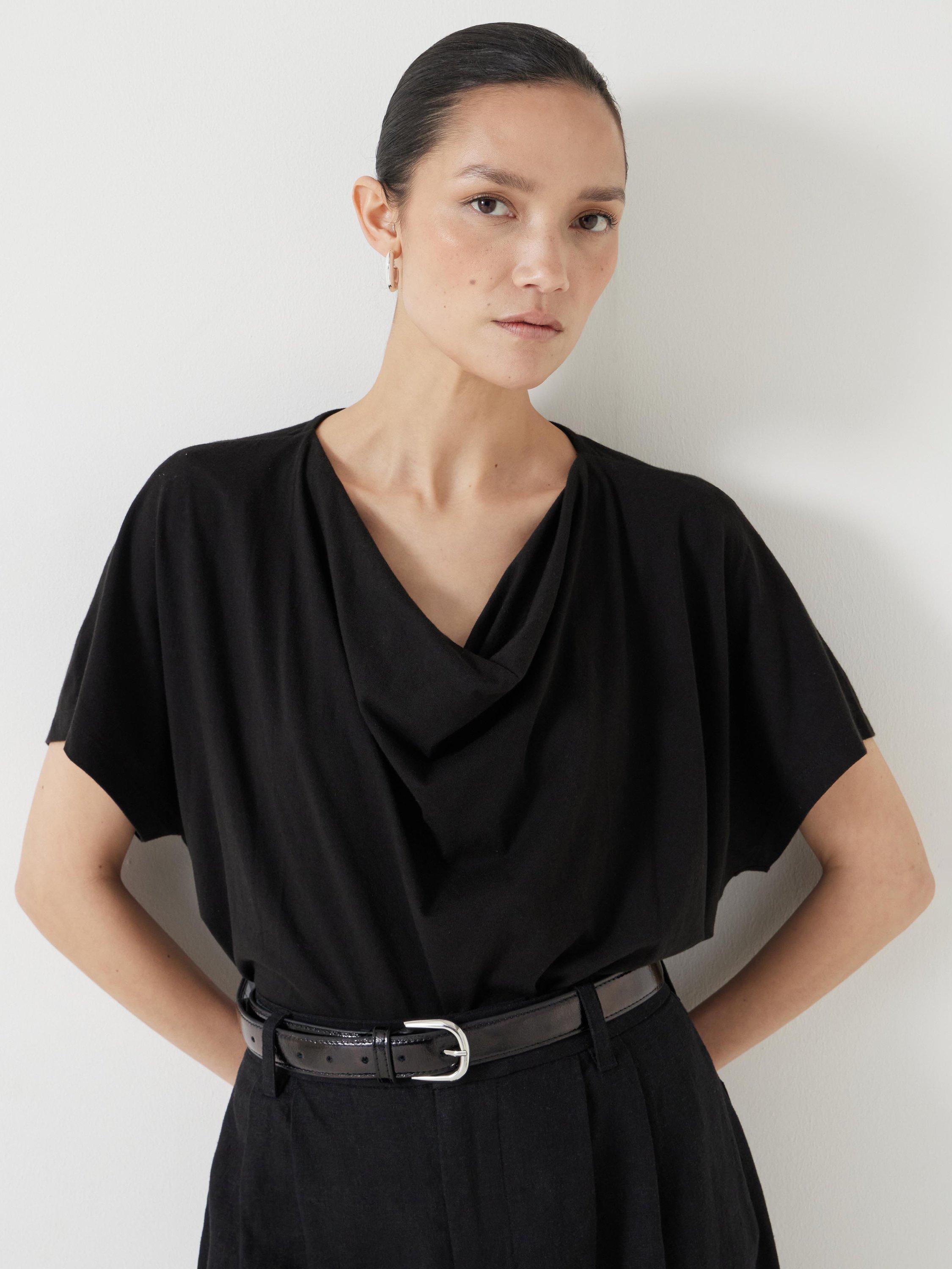Product image 5 of 5, which shows HUSH Cotton Blend Cowl Neck T-Shirt, Black, XS-S