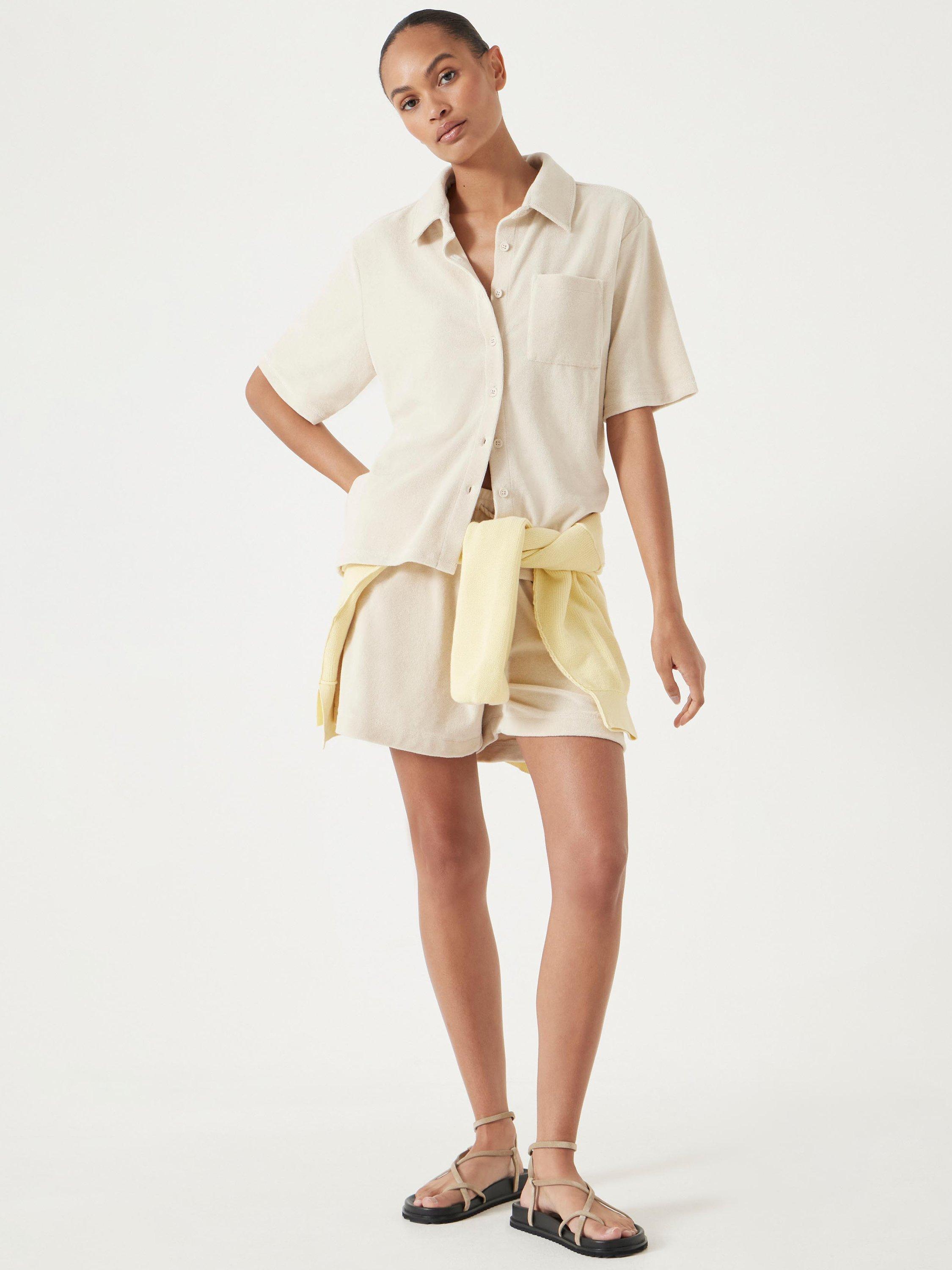 Product image 2 of 6, which shows HUSH Terry Towelling Short Sleeve Shirt, Stone White, L