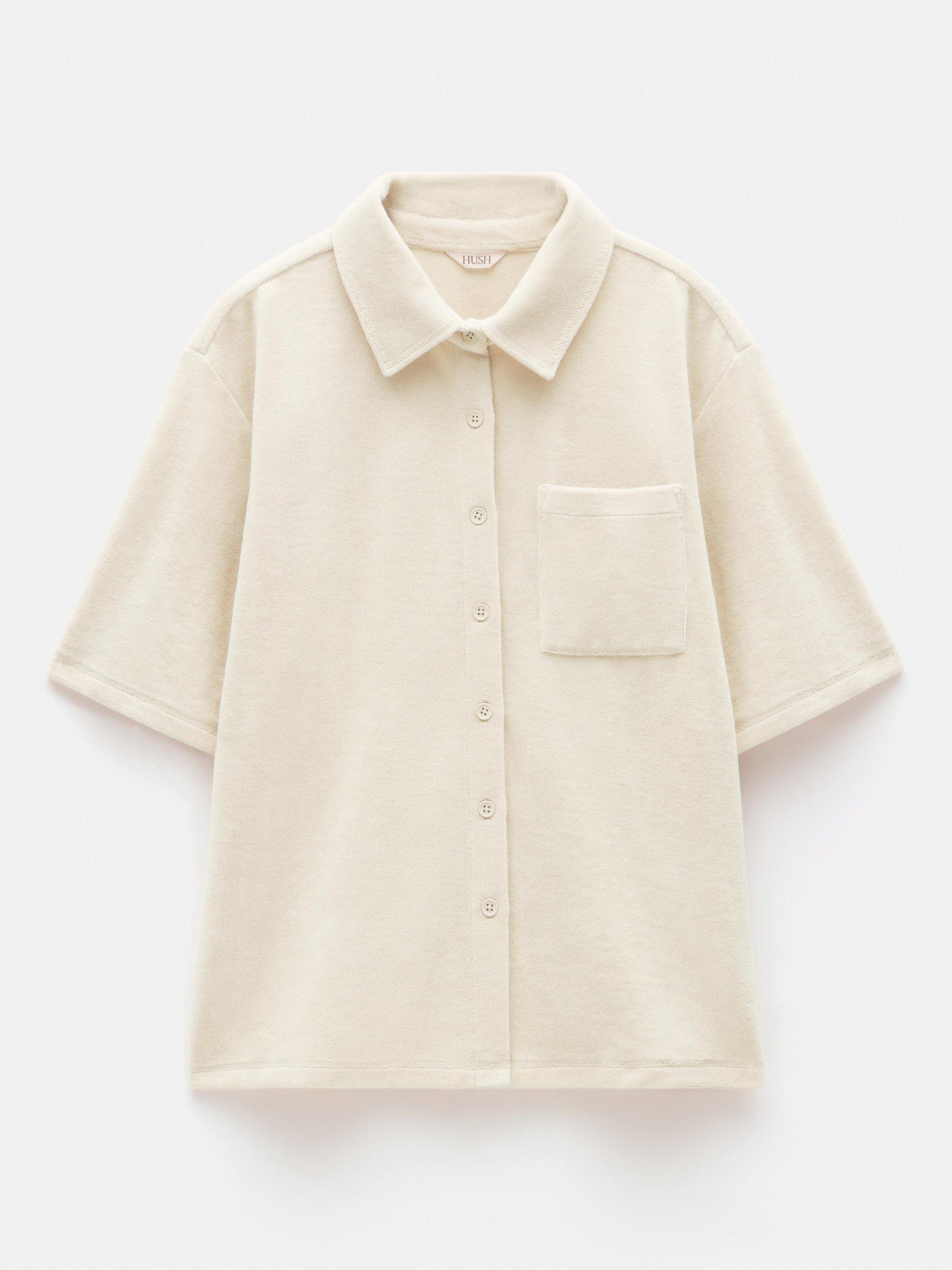Product image 4 of 6, which shows HUSH Terry Towelling Short Sleeve Shirt, Stone White, L