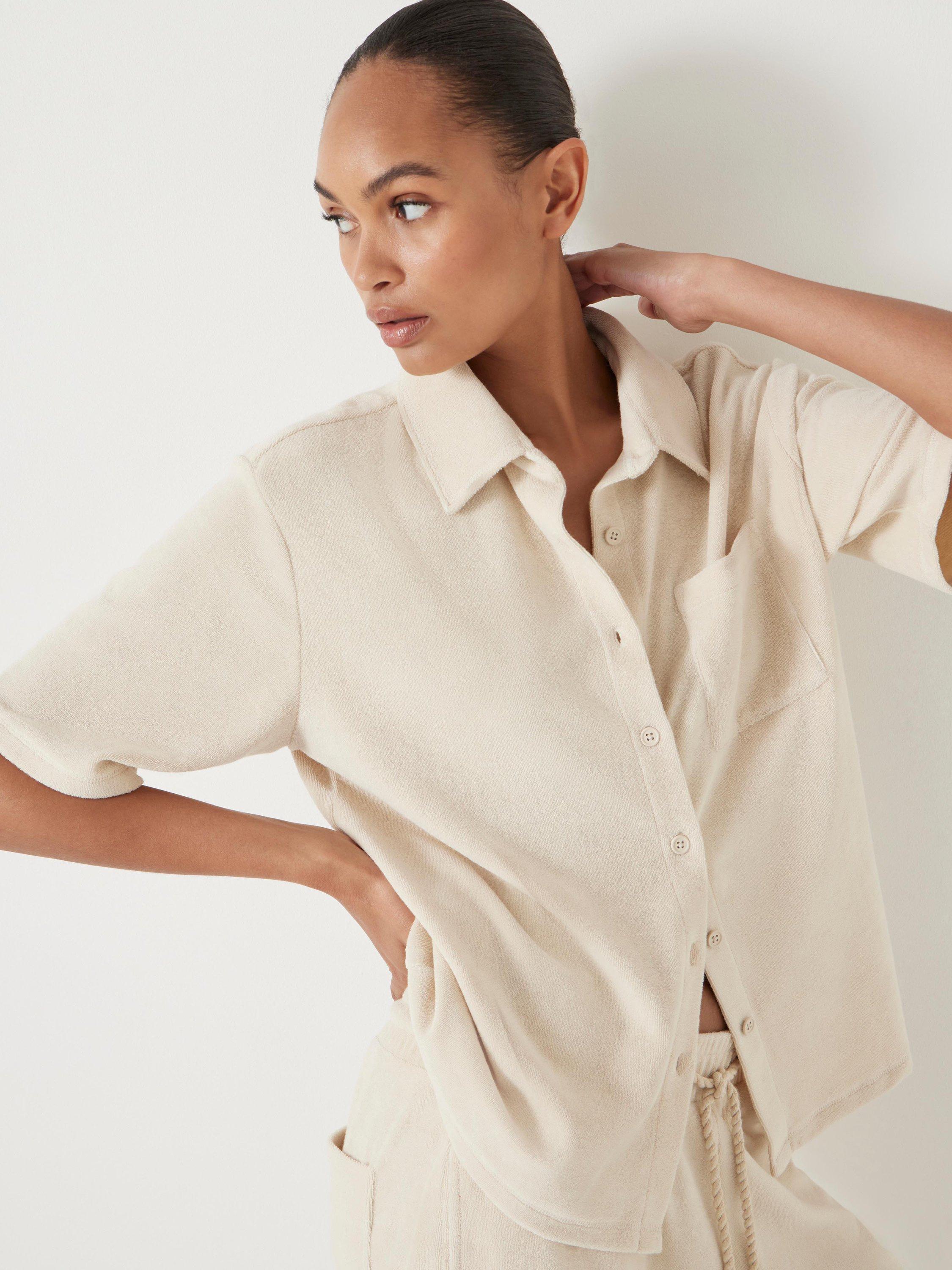Product image 5 of 6, which shows HUSH Terry Towelling Short Sleeve Shirt, Stone White, L