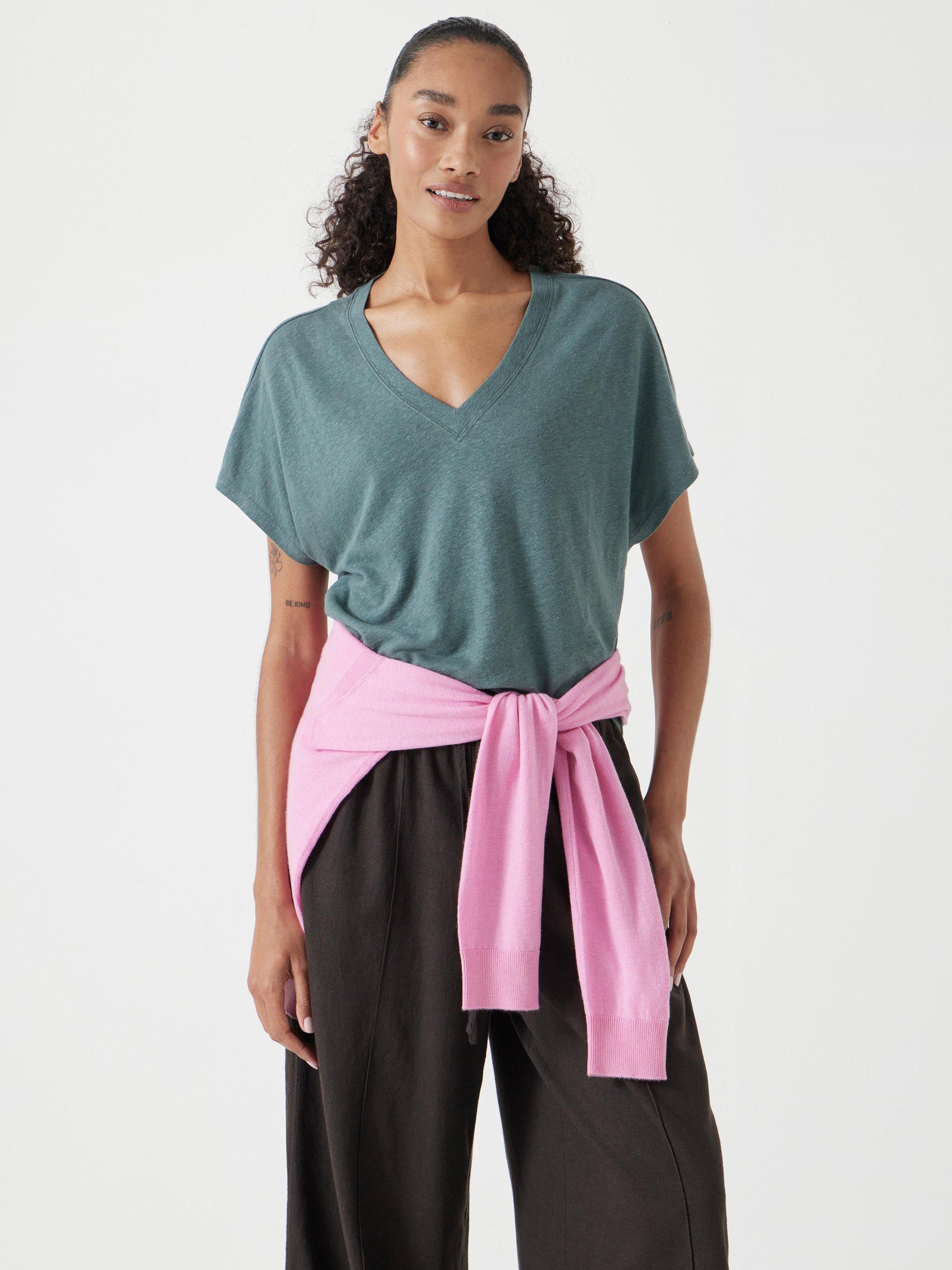 Product image 1 of 5, which shows HUSH Rosalia Linen Blend T-Shirt, Sage Green, XXS