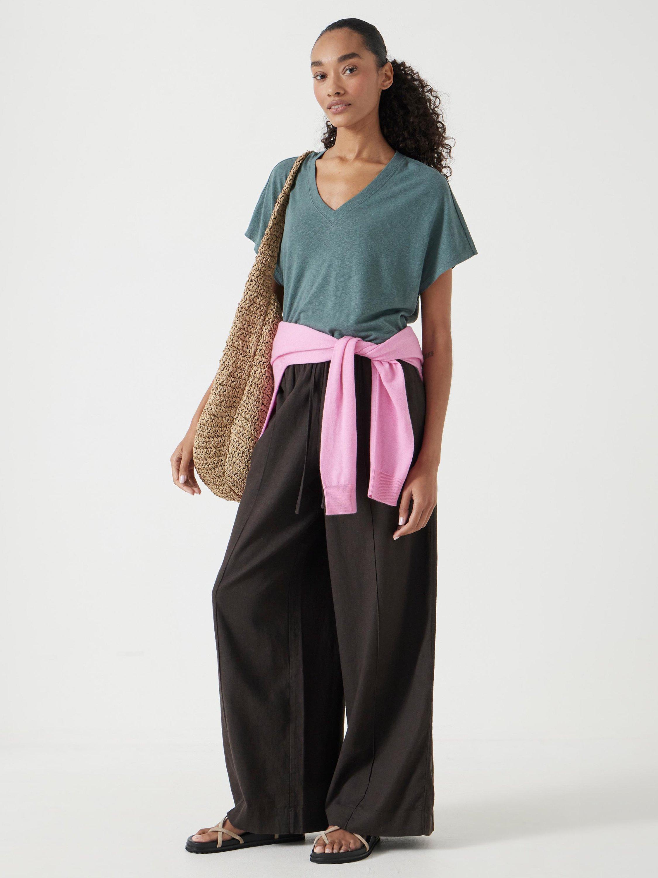 Product image 2 of 5, which shows HUSH Rosalia Linen Blend T-Shirt, Sage Green, XXS