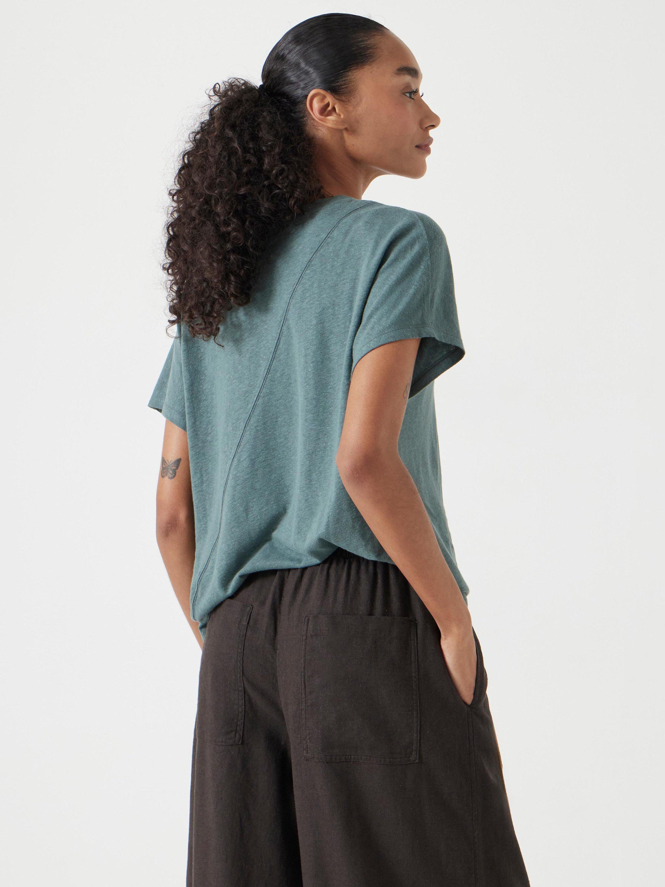 Product image 3 of 5, which shows HUSH Rosalia Linen Blend T-Shirt, Sage Green, XXS