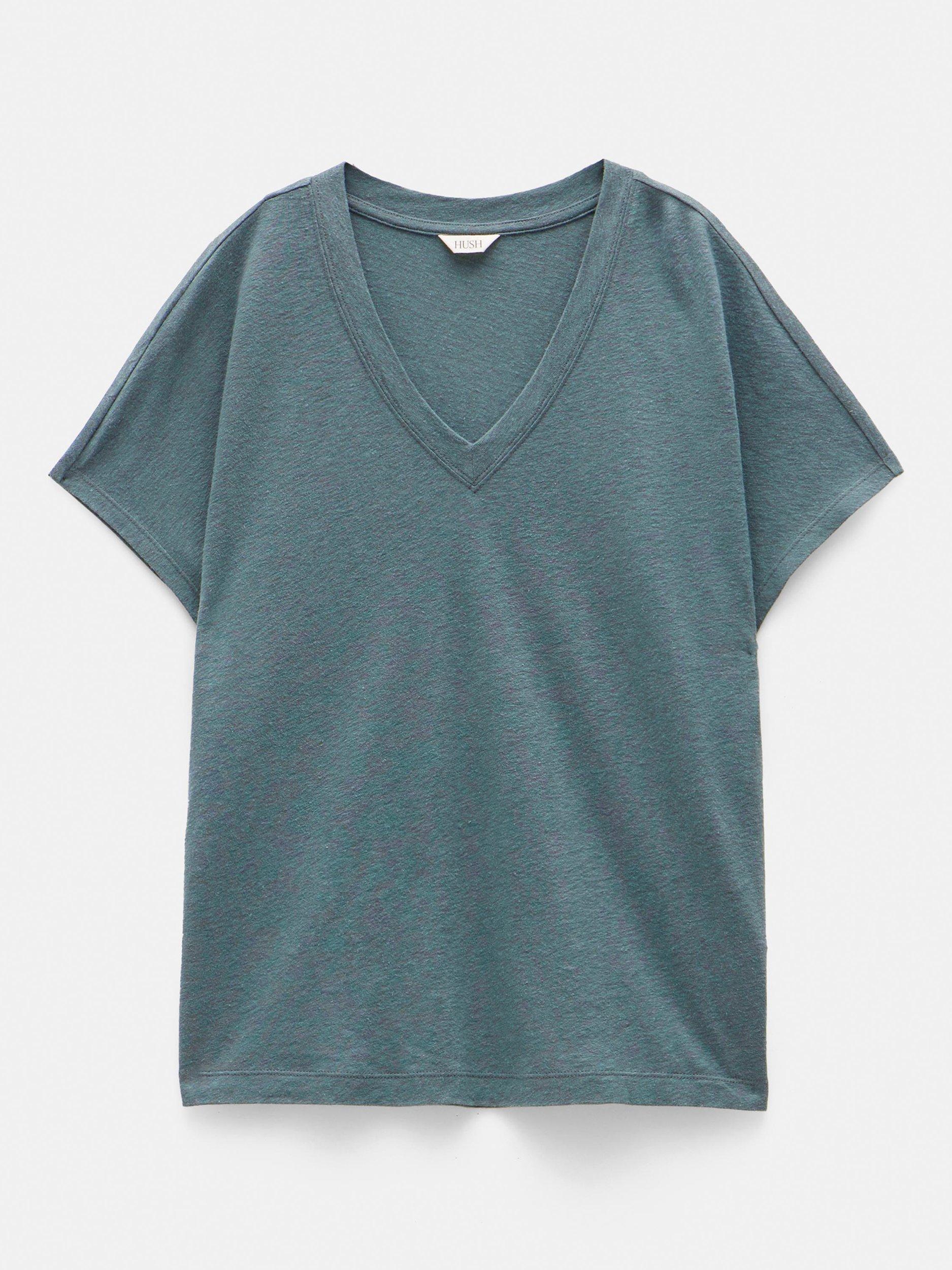 Product image 4 of 5, which shows HUSH Rosalia Linen Blend T-Shirt, Sage Green, XXS