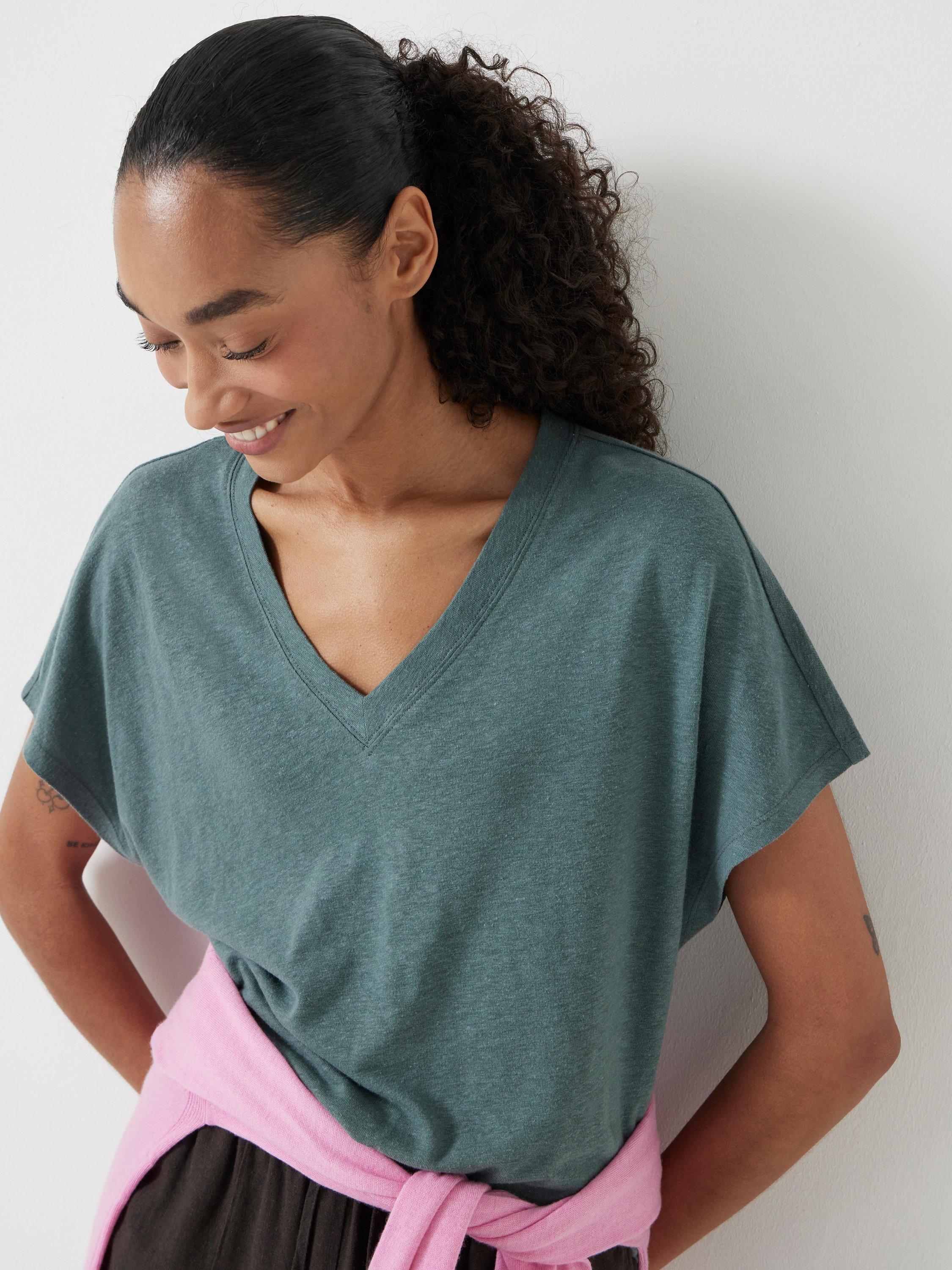 Product image 5 of 5, which shows HUSH Rosalia Linen Blend T-Shirt, Sage Green, XXS