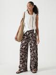 HUSH Palm Print Linen Rich Trousers, Chocolate/White