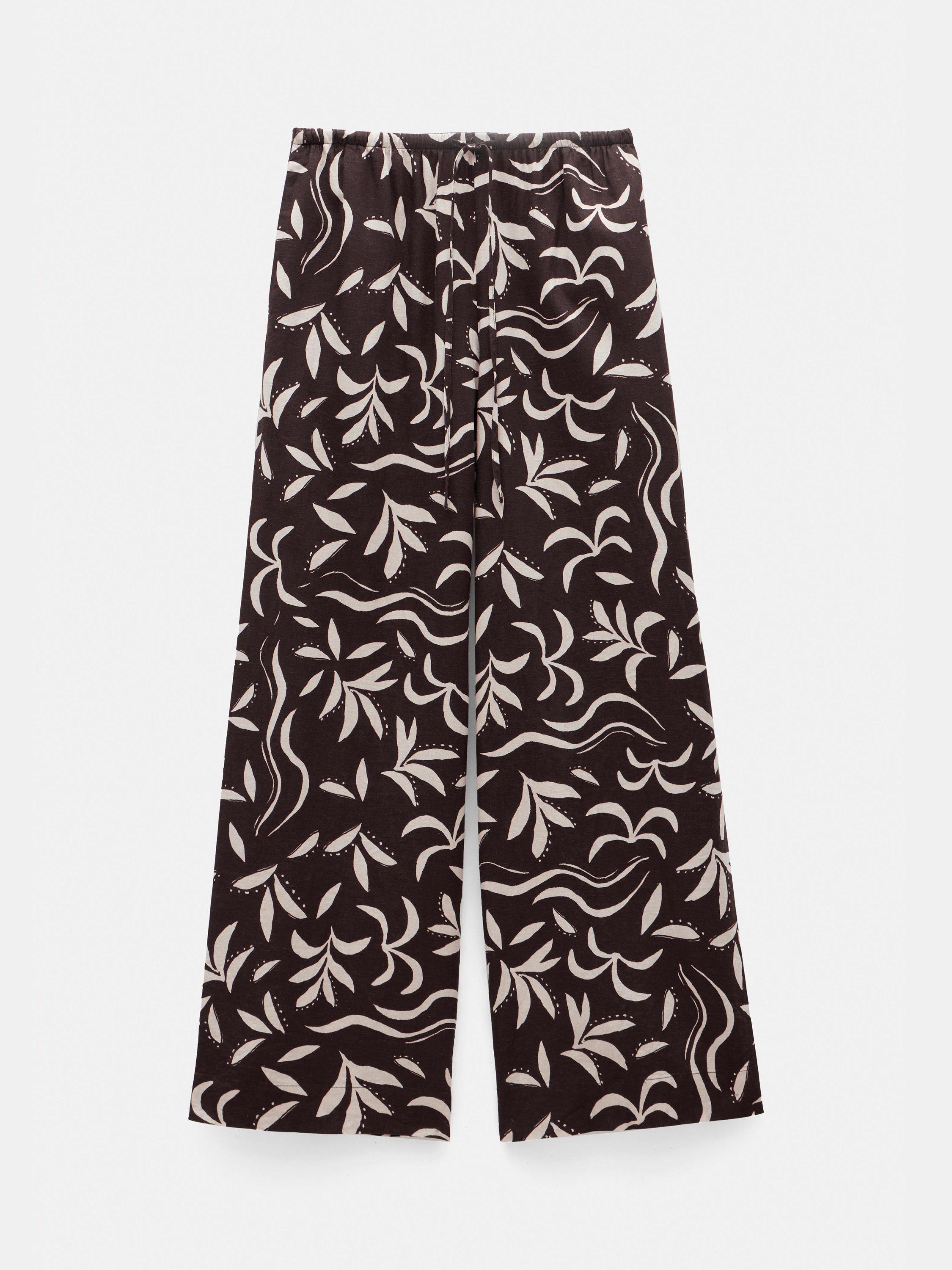Product image 4 of 6, which shows HUSH Palm Print Linen Rich Trousers, Chocolate/White, L