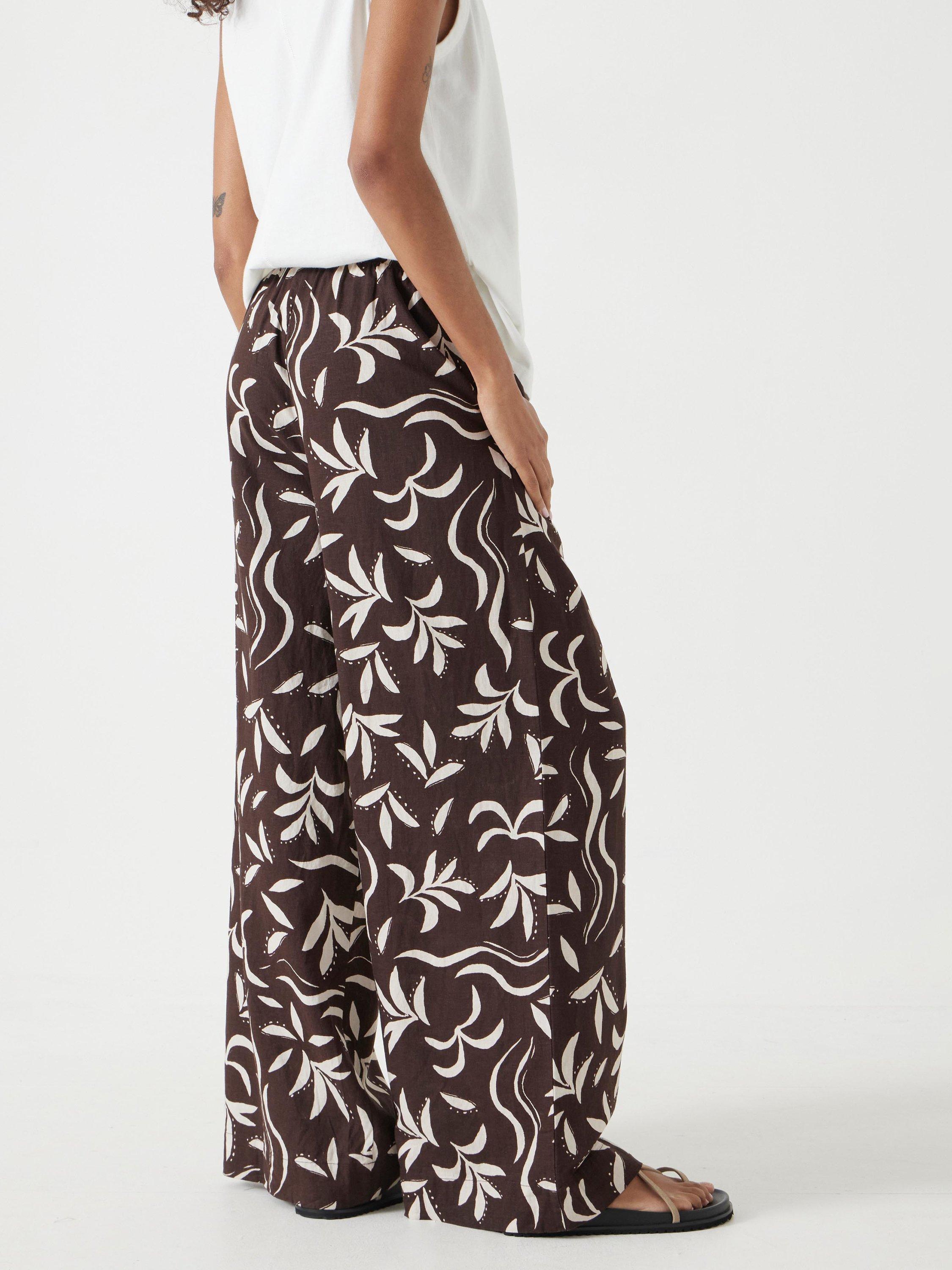 Product image 5 of 6, which shows HUSH Palm Print Linen Rich Trousers, Chocolate/White, L