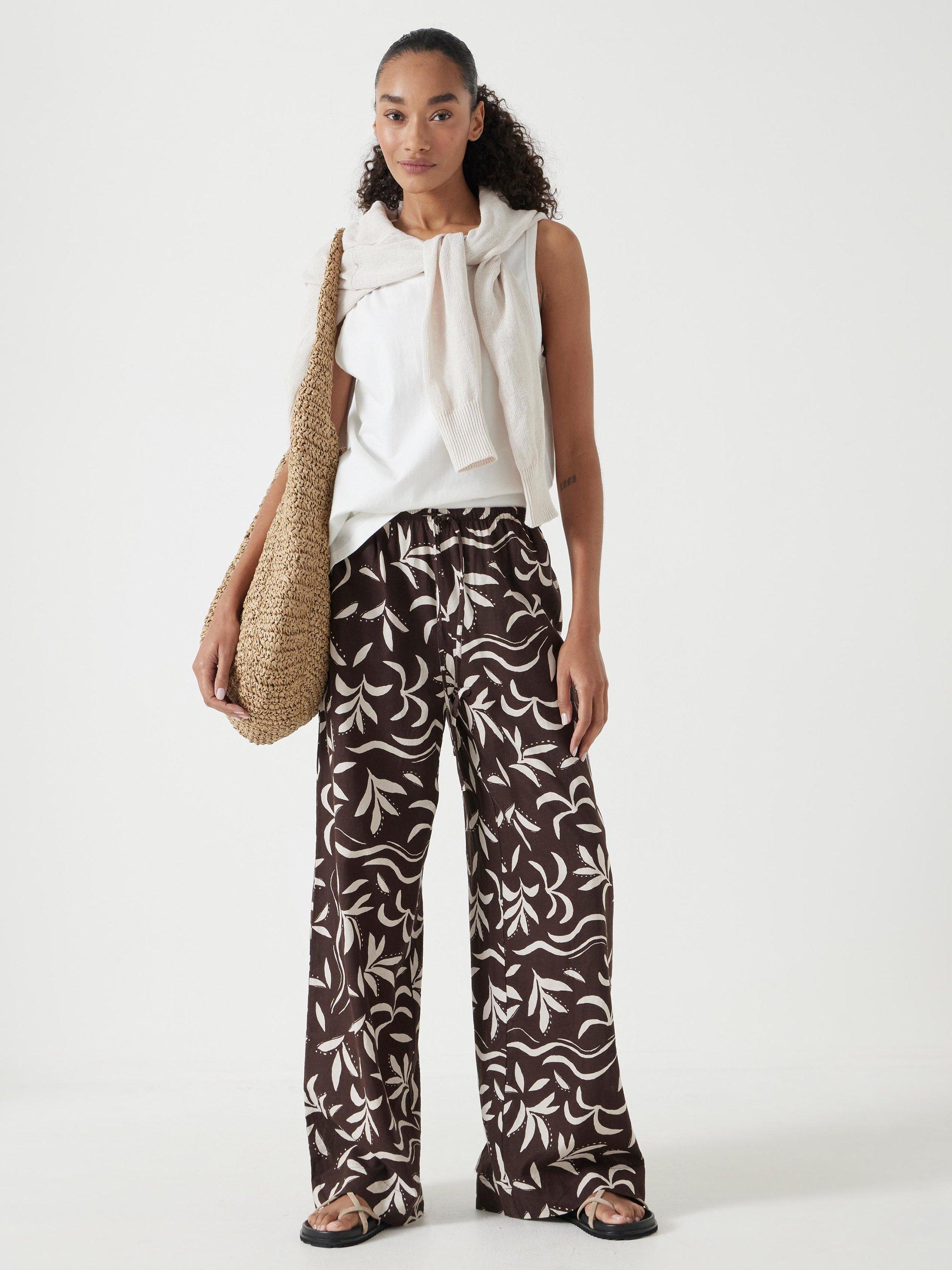 Product image 6 of 6, which shows HUSH Palm Print Linen Rich Trousers, Chocolate/White, L