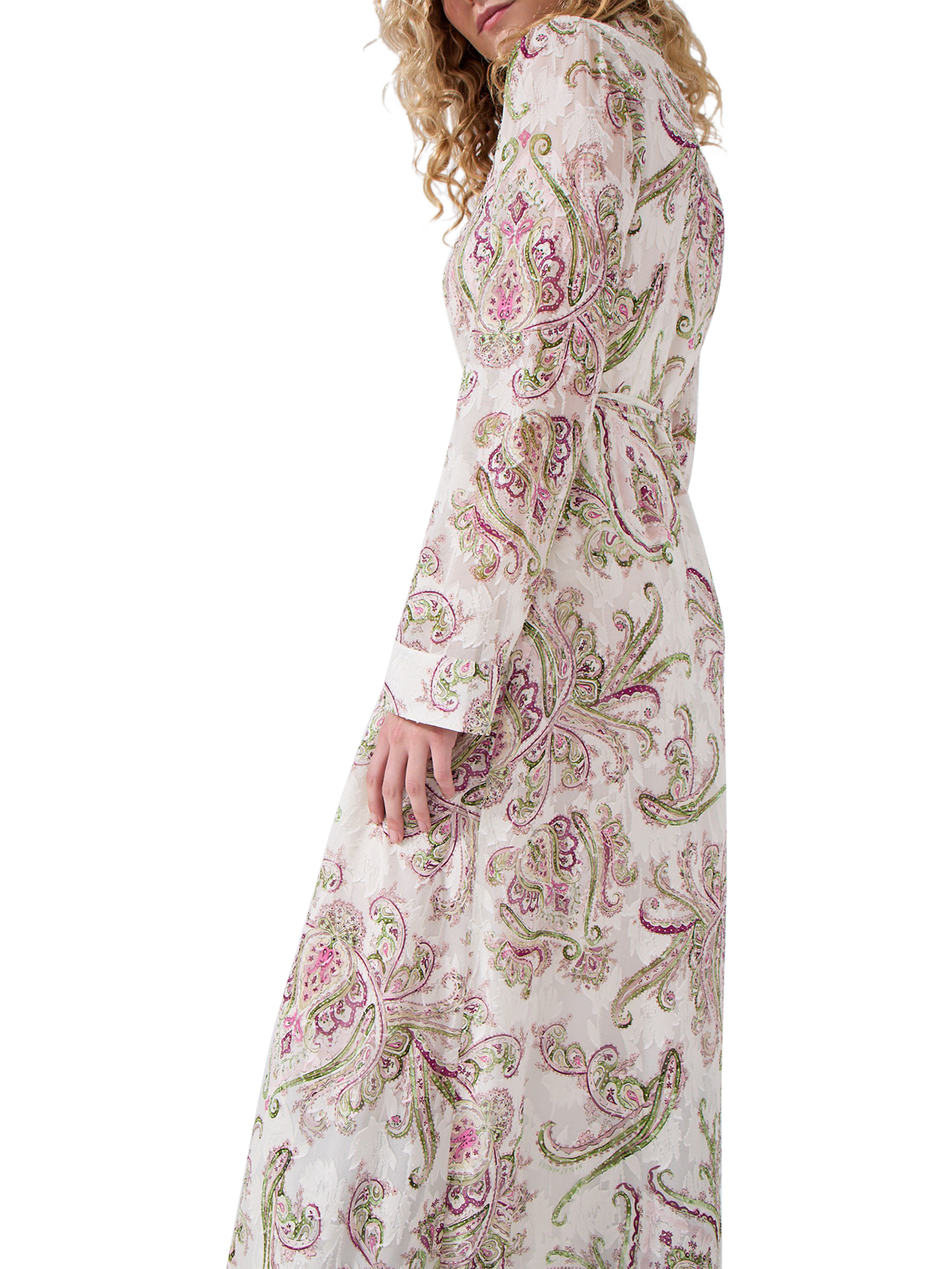 Product image 2 of 5, which shows Hayley Menzies Bianca Paisley Silk Rich Shirt Maxi Dress, Cream/Multi, XS