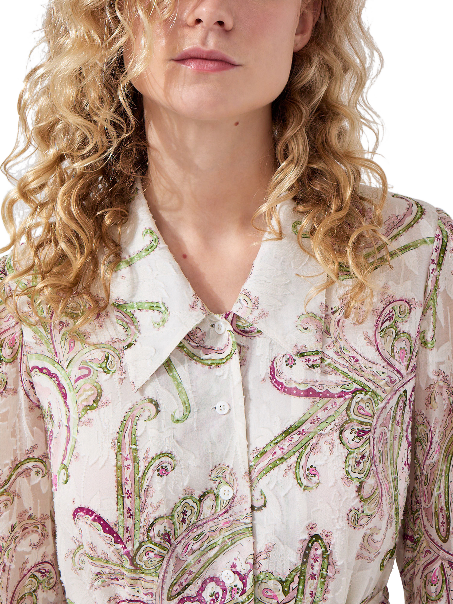 Product image 3 of 5, which shows Hayley Menzies Bianca Paisley Silk Rich Shirt Maxi Dress, Cream/Multi, XS