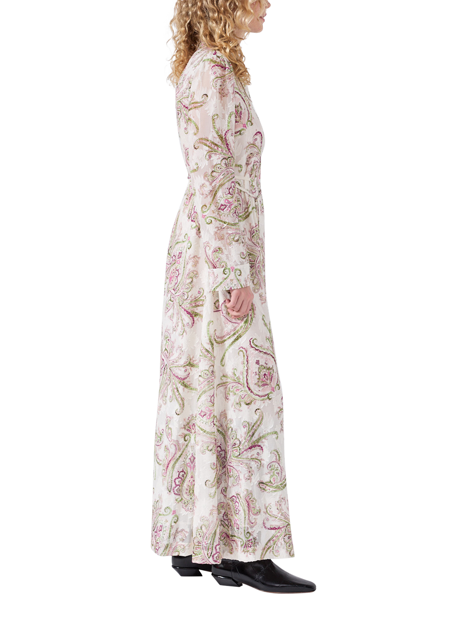 Product image 4 of 5, which shows Hayley Menzies Bianca Paisley Silk Rich Shirt Maxi Dress, Cream/Multi, XS