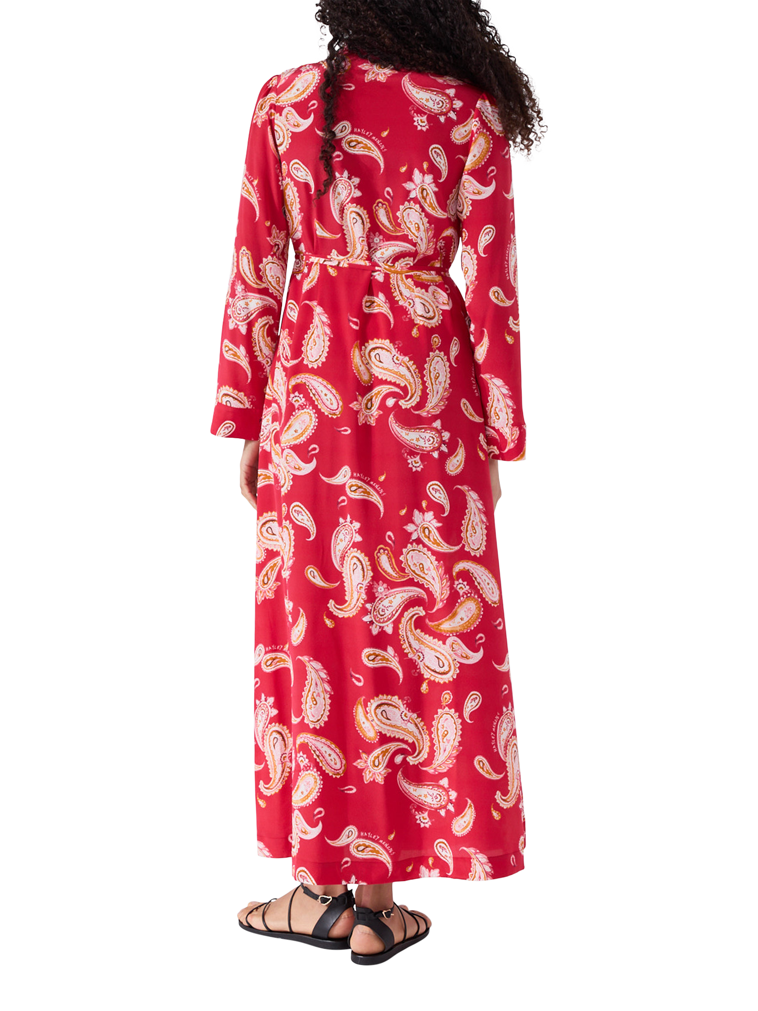 Product image 3 of 6, which shows Hayley Menzies Bianca Paisley Silk Rich Shirt Maxi Dress, Red/Multi, XS