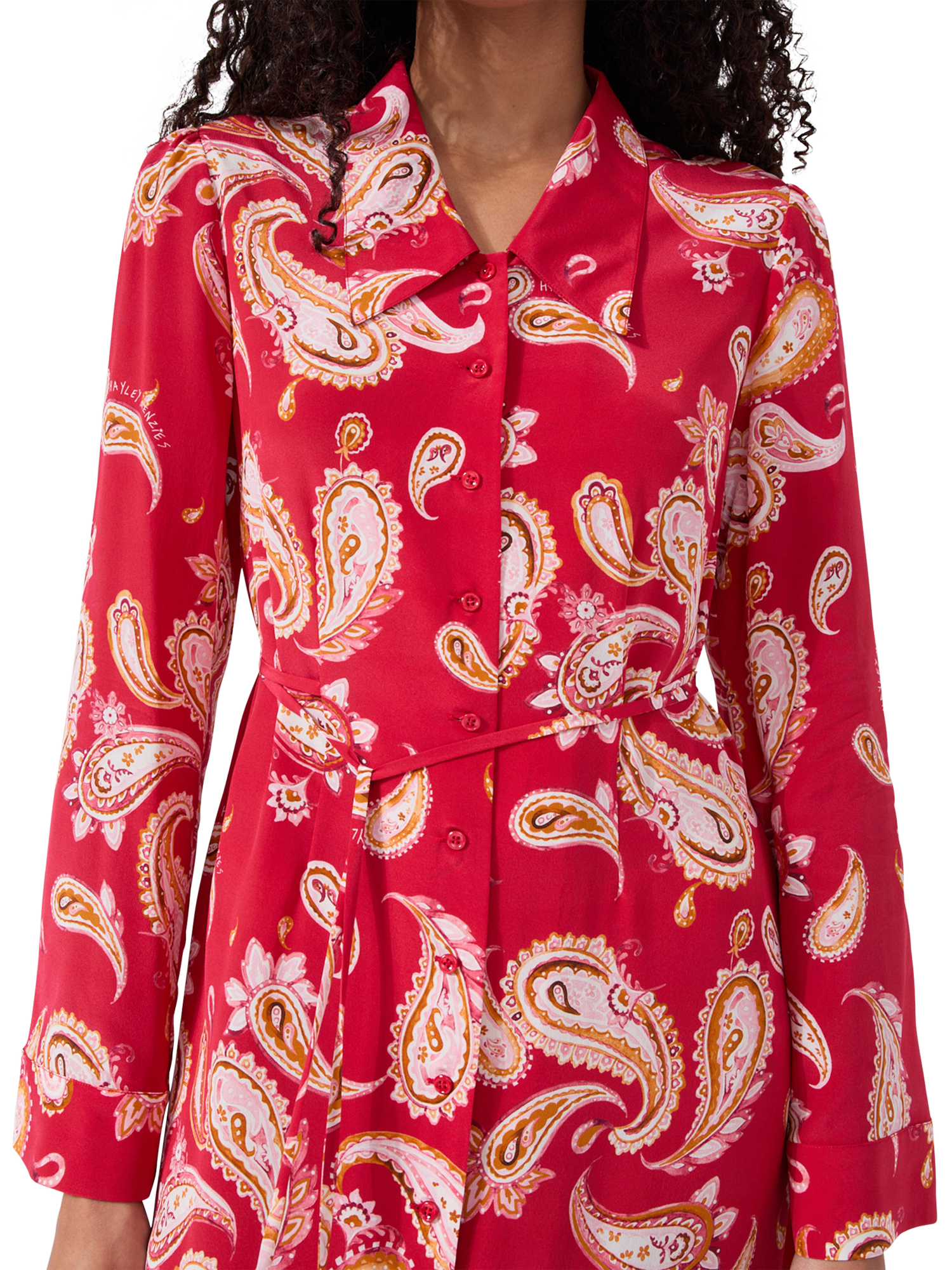 Product image 5 of 6, which shows Hayley Menzies Bianca Paisley Silk Rich Shirt Maxi Dress, Red/Multi, XS