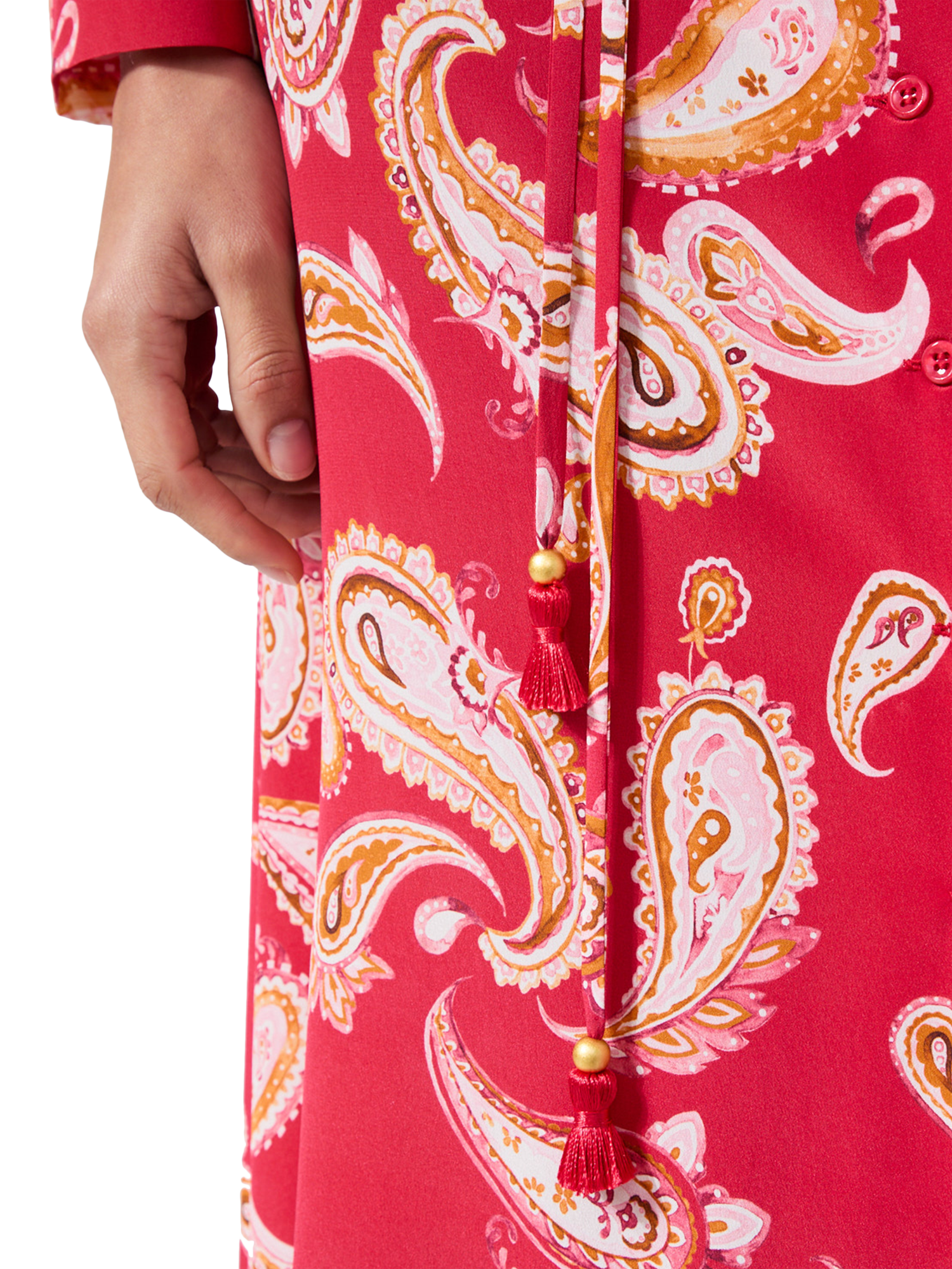 Product image 6 of 6, which shows Hayley Menzies Bianca Paisley Silk Rich Shirt Maxi Dress, Red/Multi, XS
