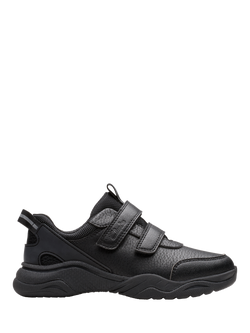 Clarks Kids' Feather Shine Rip Tape Trainers, Black Leather, Black Leather