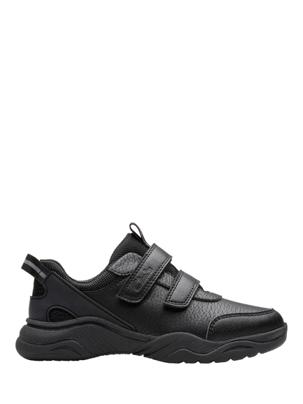 Clarks Kids' Feather Shine Rip Tape Trainers, Black Leather, Black Leather