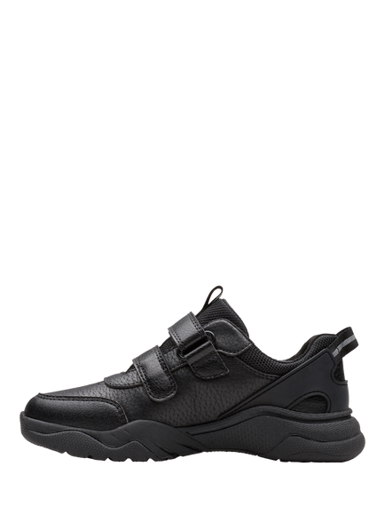 Clarks Kids' Feather Shine Rip Tape Trainers, Black Leather - view 2, Black Leather