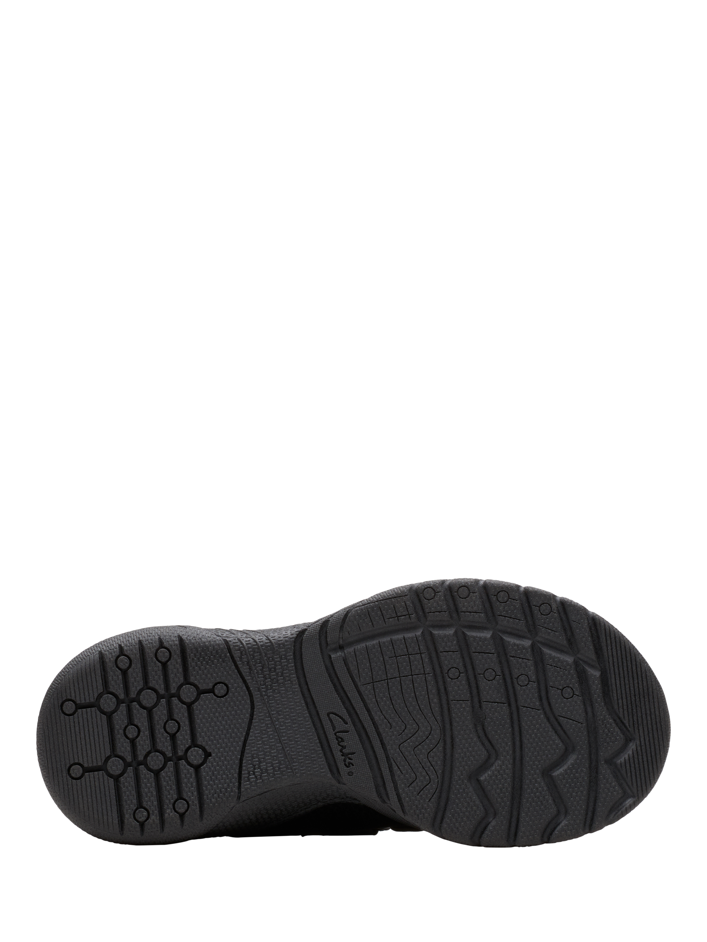 Product image 3 of 6, which shows Clarks Kids' Feather Shine Rip Tape Trainers, Black Leather, 9 F Jnr