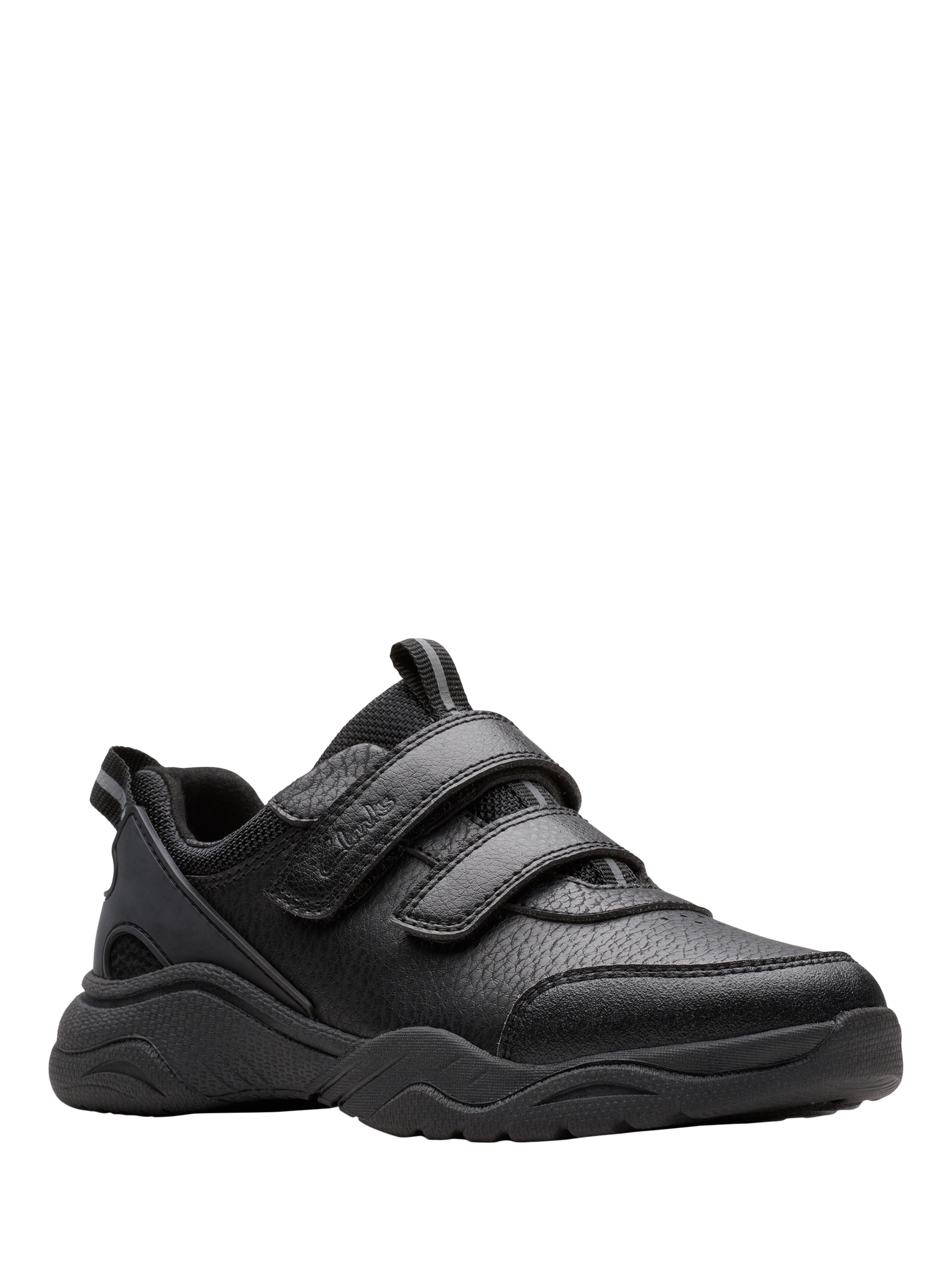 Product image 4 of 6, which shows Clarks Kids' Feather Shine Rip Tape Trainers, Black Leather, 9 F Jnr