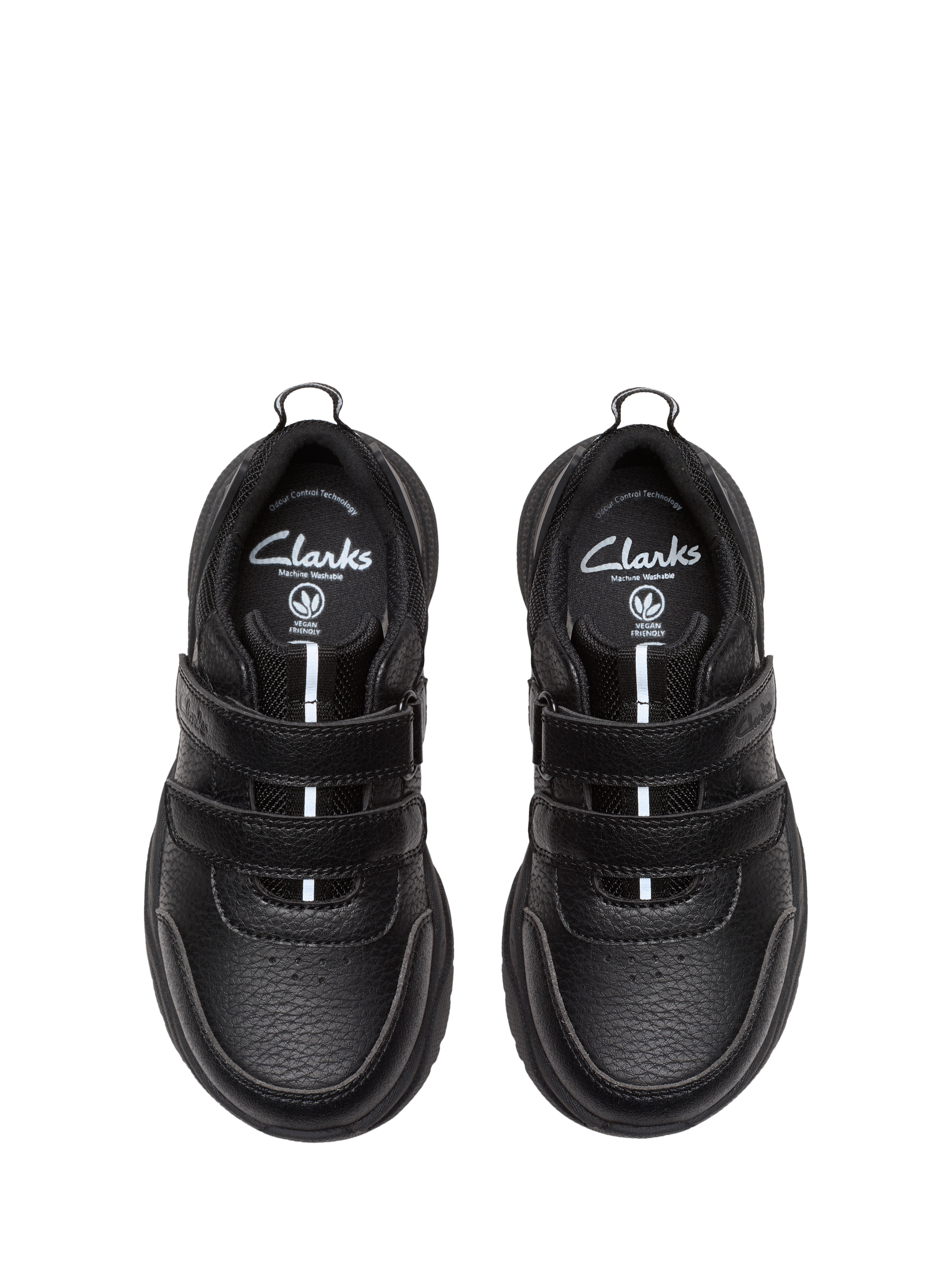 Product image 6 of 6, which shows Clarks Kids' Feather Shine Rip Tape Trainers, Black Leather, 9 F Jnr