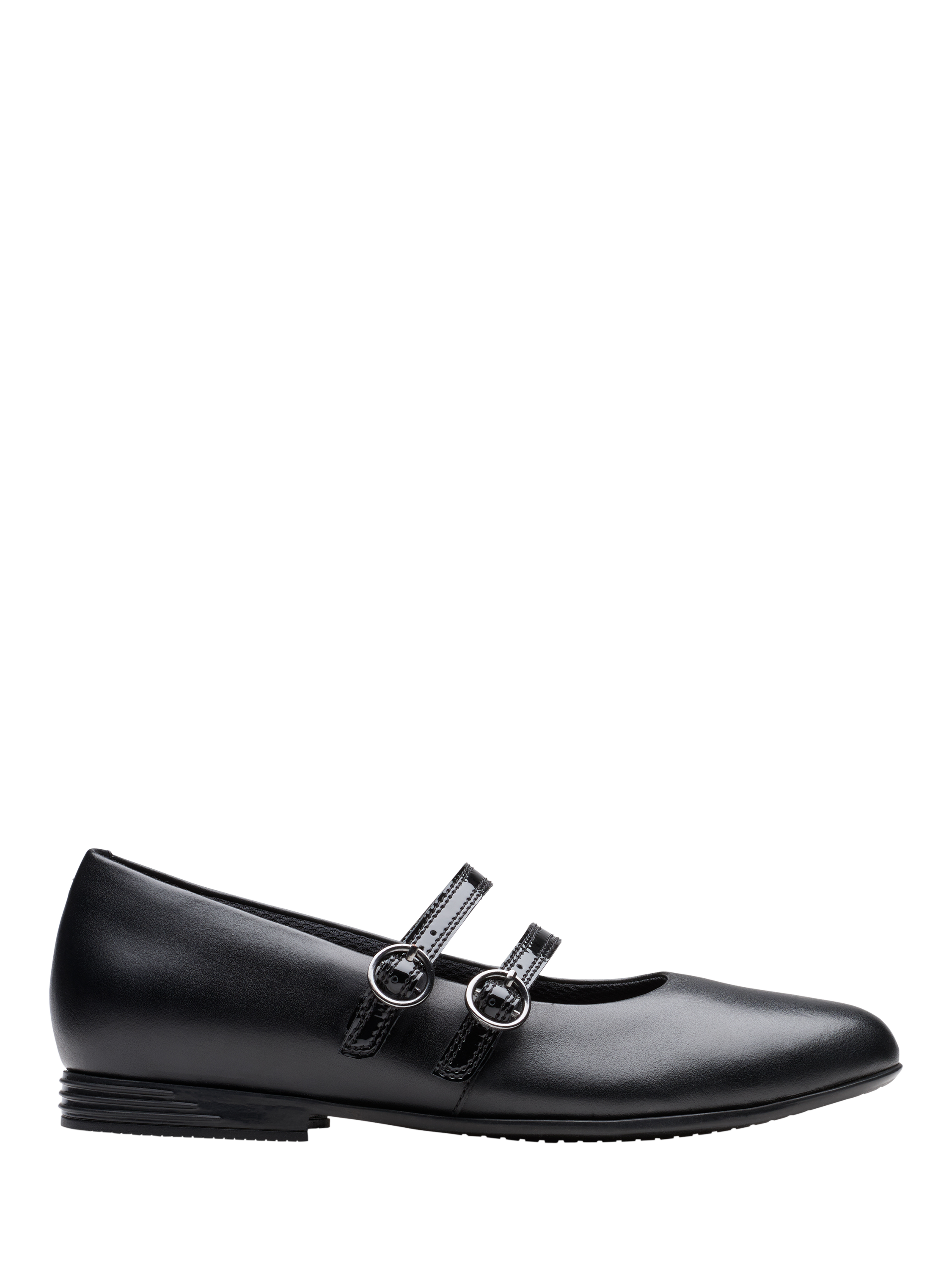 Product image 1 of 6, which shows Clarks Kids' Finja Bar Y Leather Riptape School Shoes, Black Leather, 3 F