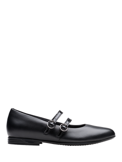 Clarks Kids' Finja Bar Y Leather Riptape School Shoes, Black Leather