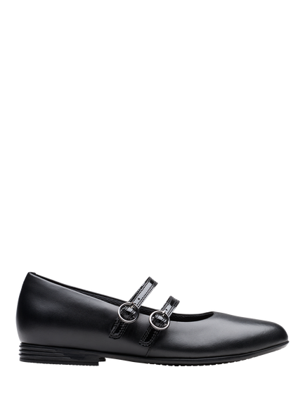 Clarks Kids' Finja Bar Y Leather Riptape School Shoes, Black Leather