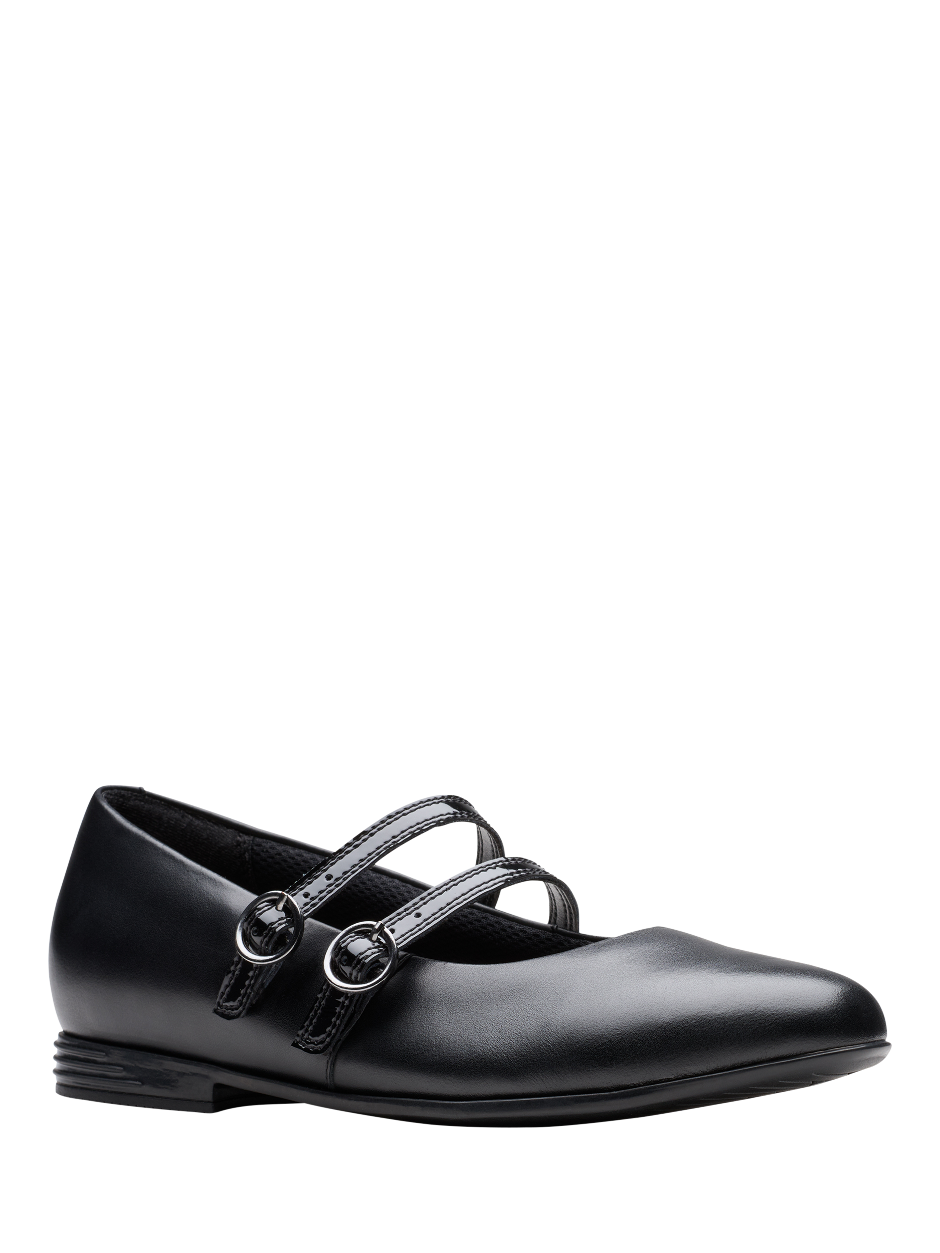 Product image 4 of 6, which shows Clarks Kids' Finja Bar Y Leather Riptape School Shoes, Black Leather, 3 F