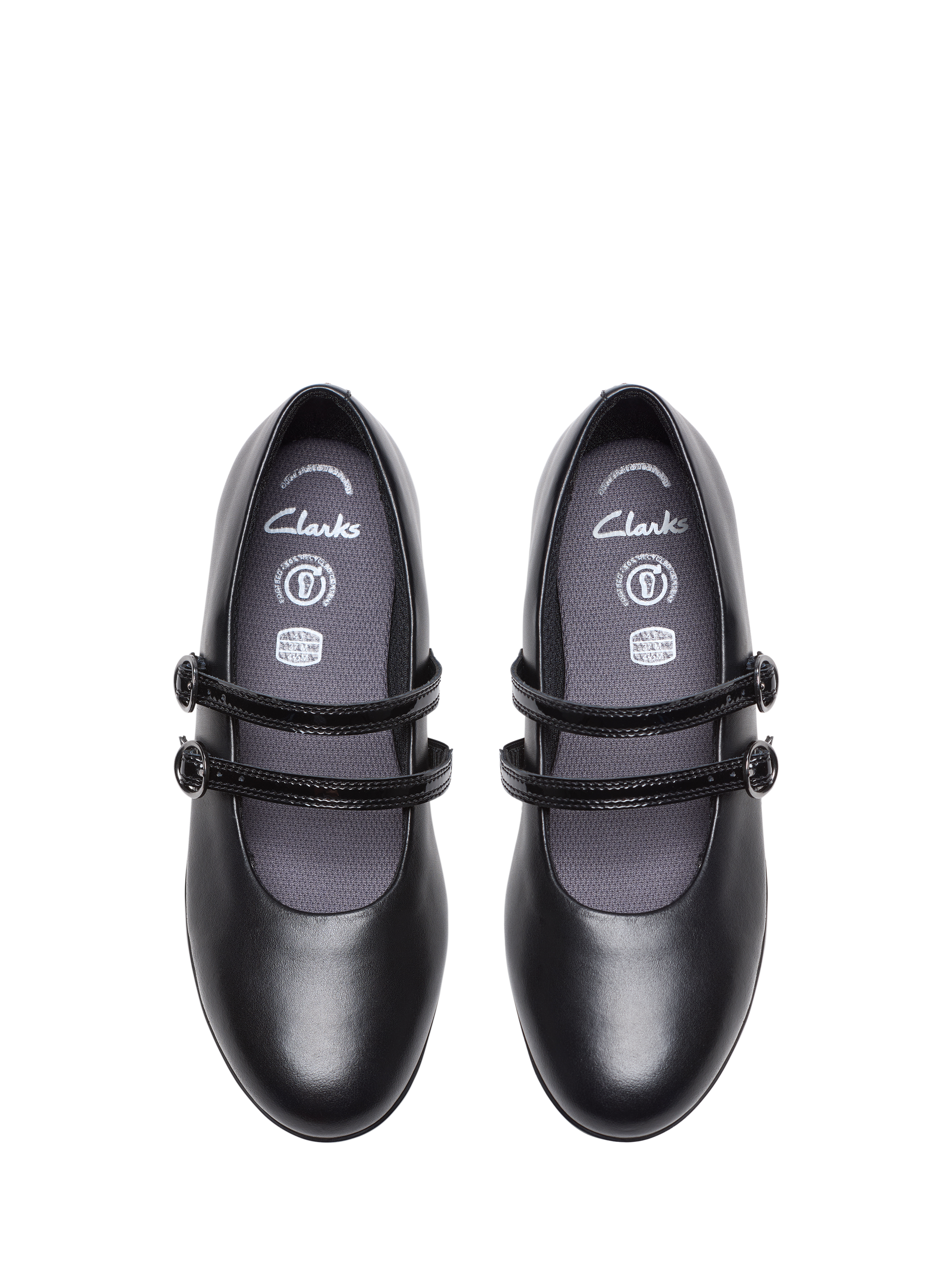 Product image 6 of 6, which shows Clarks Kids' Finja Bar Y Leather Riptape School Shoes, Black Leather, 3 F
