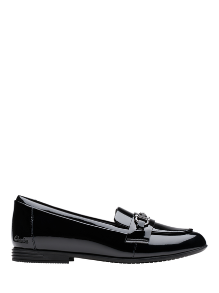Clarks Kids' Finja Coated Leather Loafers, Black Patent, Black Patent