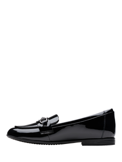 Clarks Kids' Finja Coated Leather Loafers, Black Patent - view 2, Black Patent