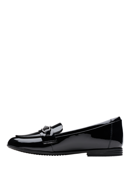 Clarks Kids' Finja Coated Leather Loafers, Black Patent - view 2, Black Patent