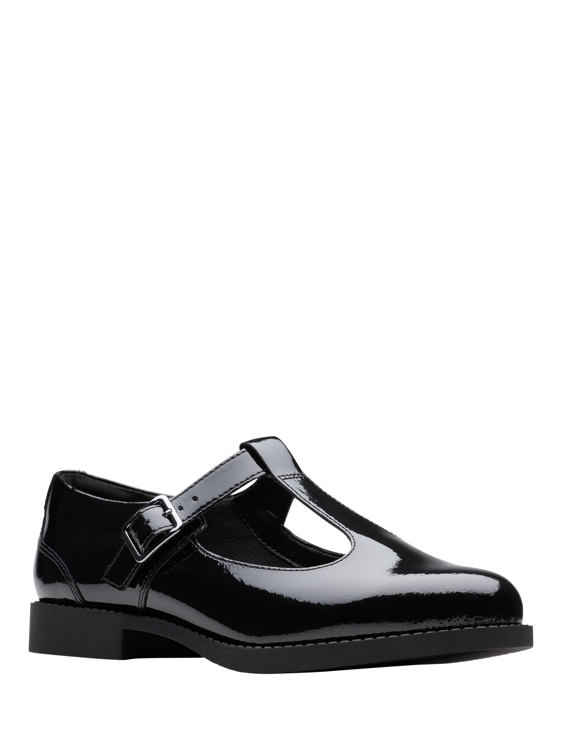 Product image 4 of 6, which shows Clarks Kids' Tapa Hope Y Buckle School Shoes, Black Patent, 3 F