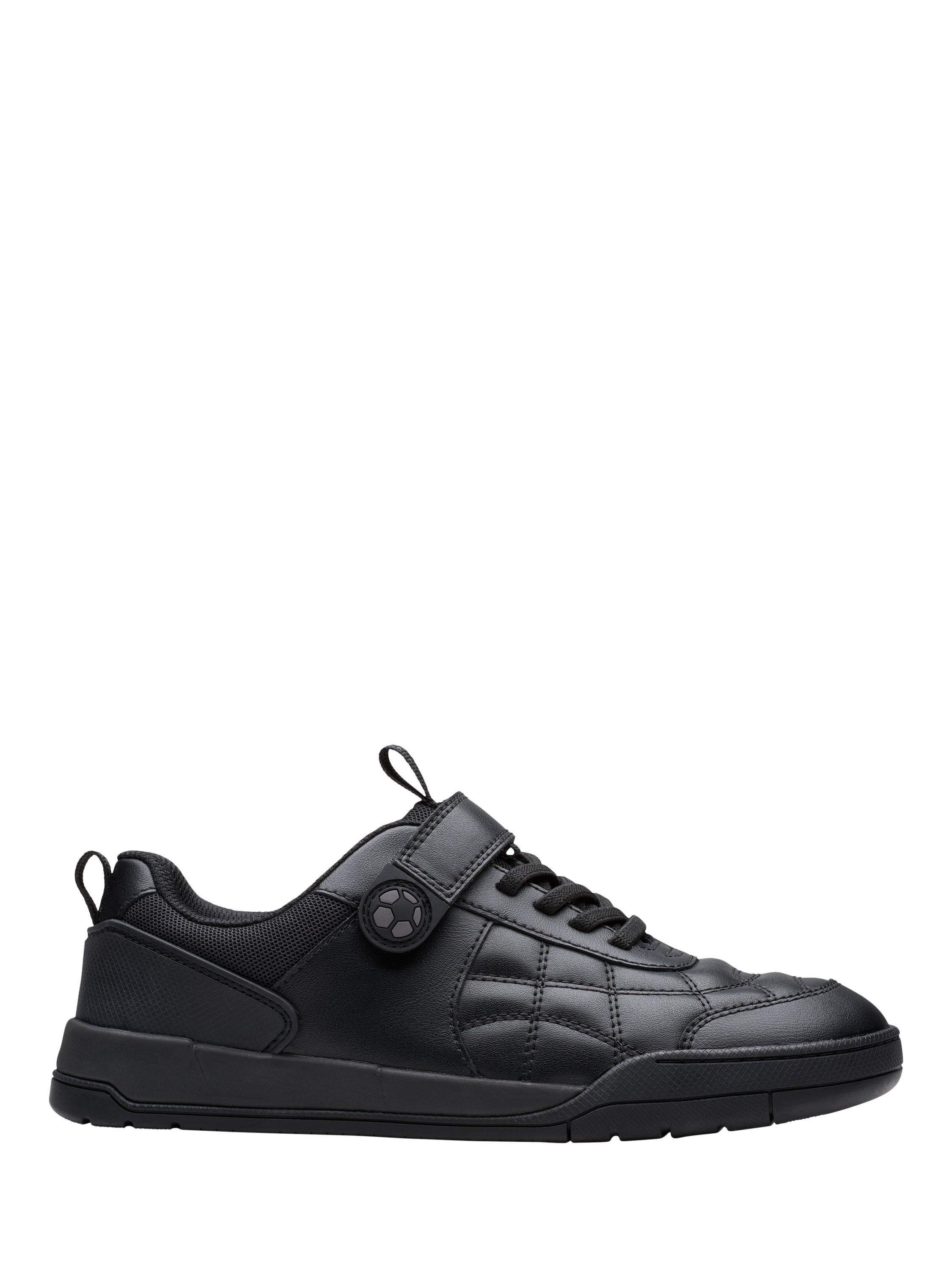 Product image 1 of 6, which shows Clarks Kids' Laser Cross Youth Leather Trainers, Black Leather, 3 F
