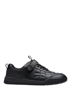 Clarks Kids' Laser Cross Youth Leather Trainers, Black Leather, Black Leather